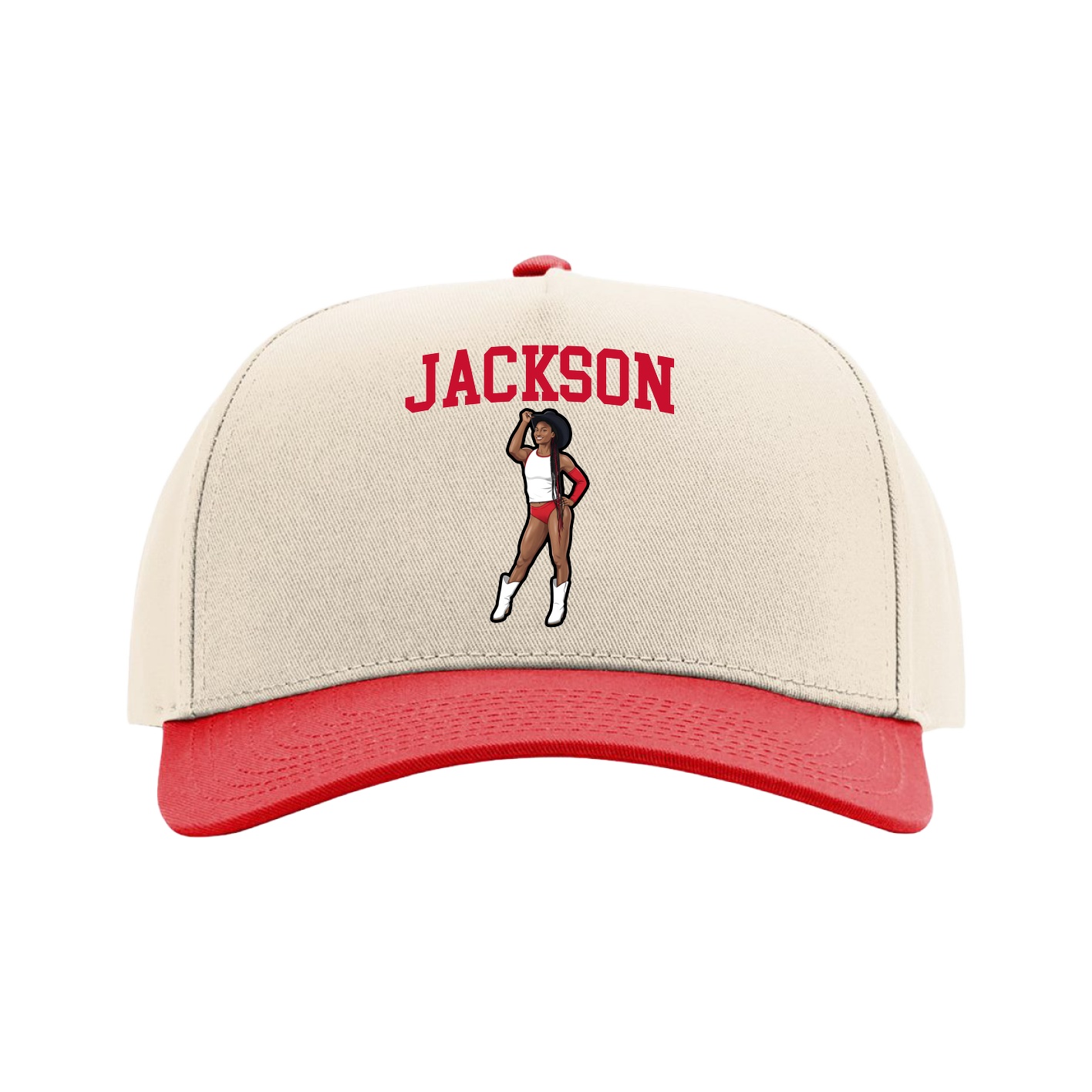 Full Fabric Five-Panel Champ Cap — Shirsey in Cream/Red