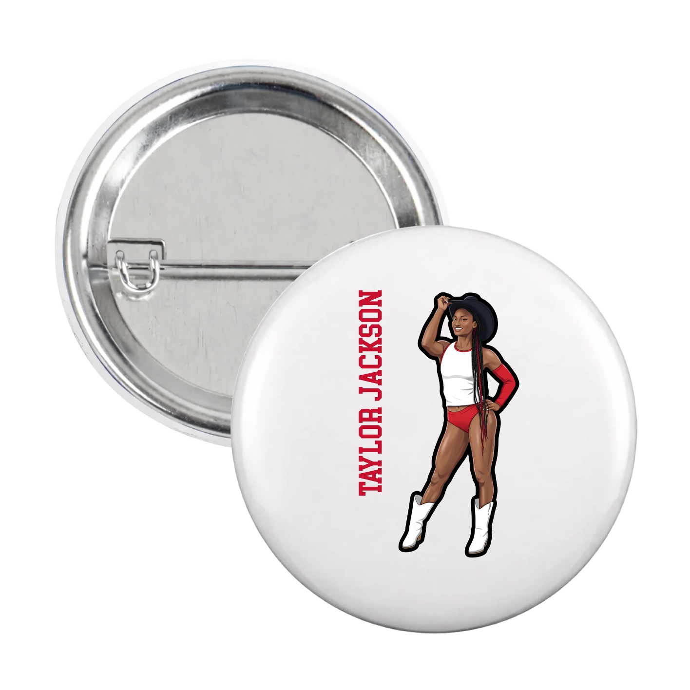 Game Day Button — Name Vertical in White