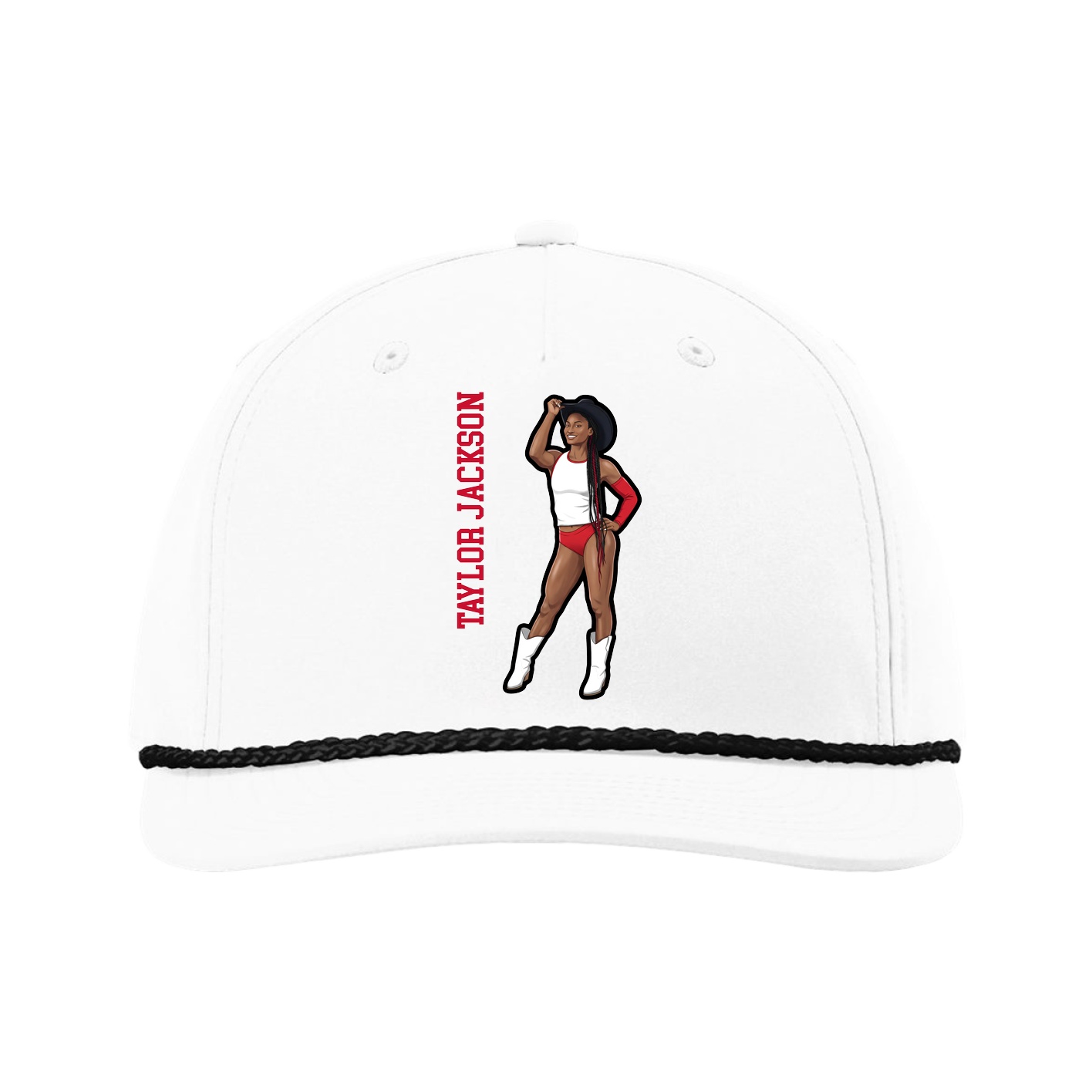Five-Panel Classic Rope Cap — Name Vertical in White