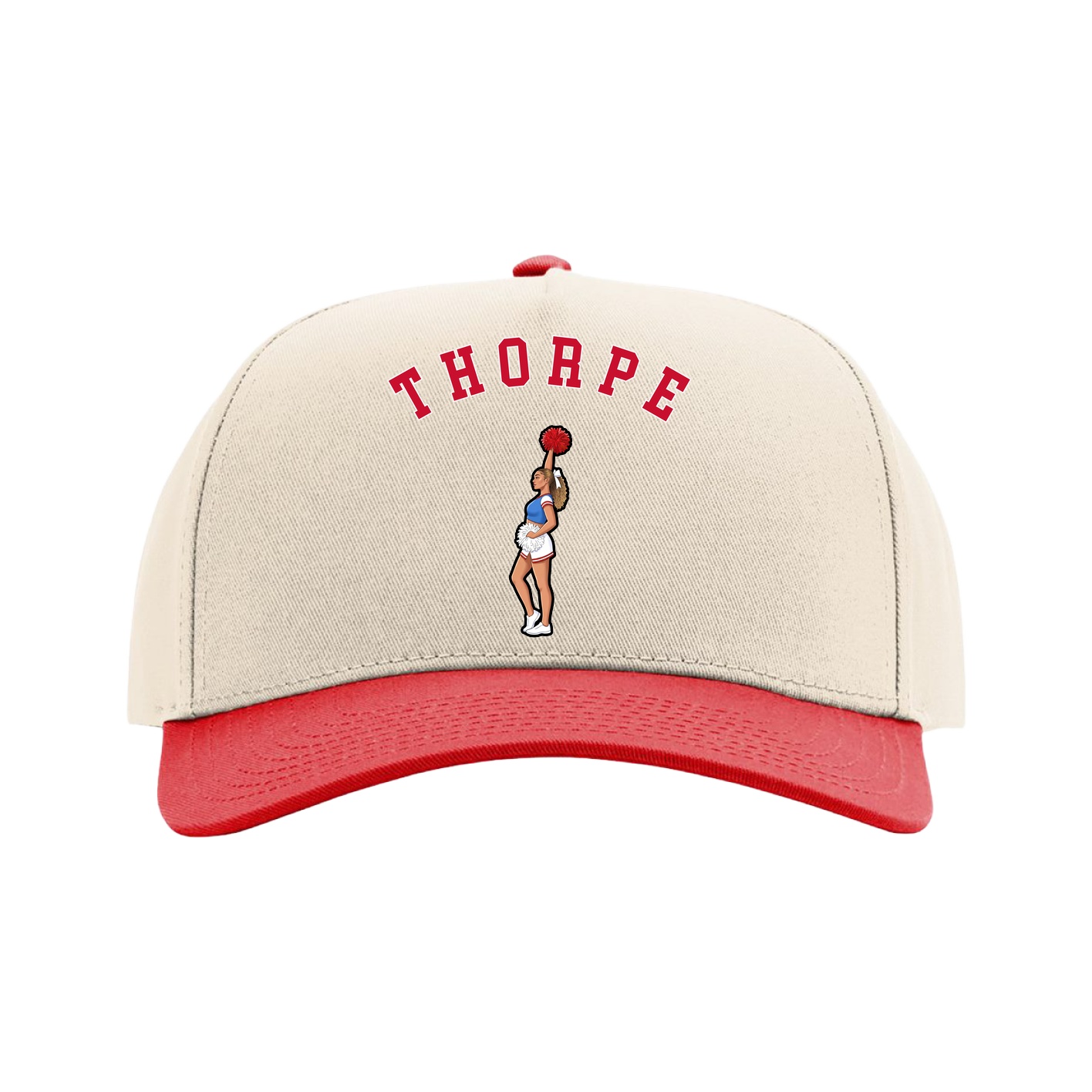 Full Fabric Five-Panel Champ Cap — Shirsey Arch in Cream/Red