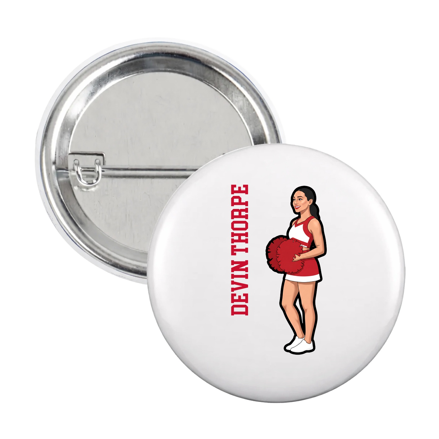Game Day Button — Name Vertical in White
