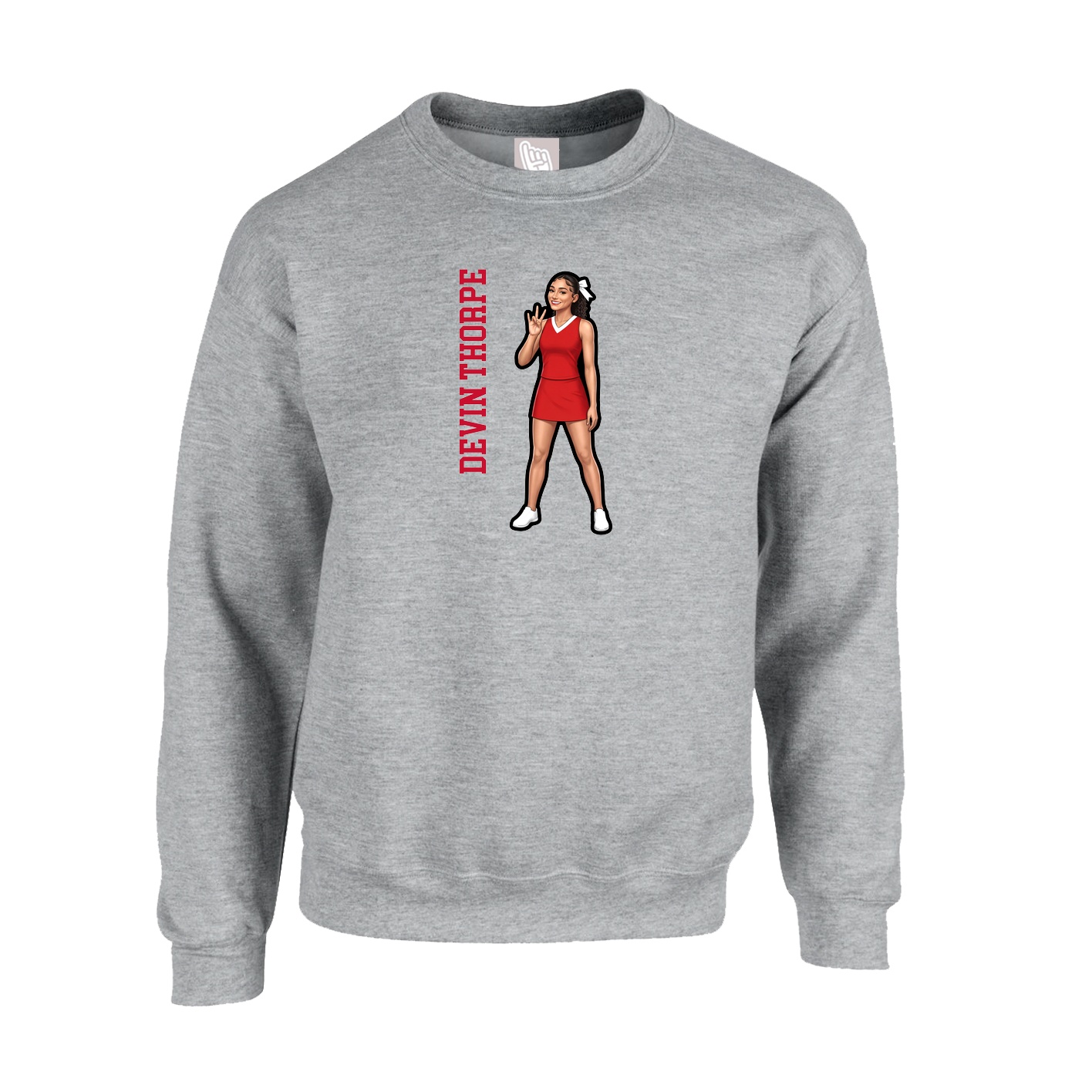 Fleece Crew — Name Vertical in Grey