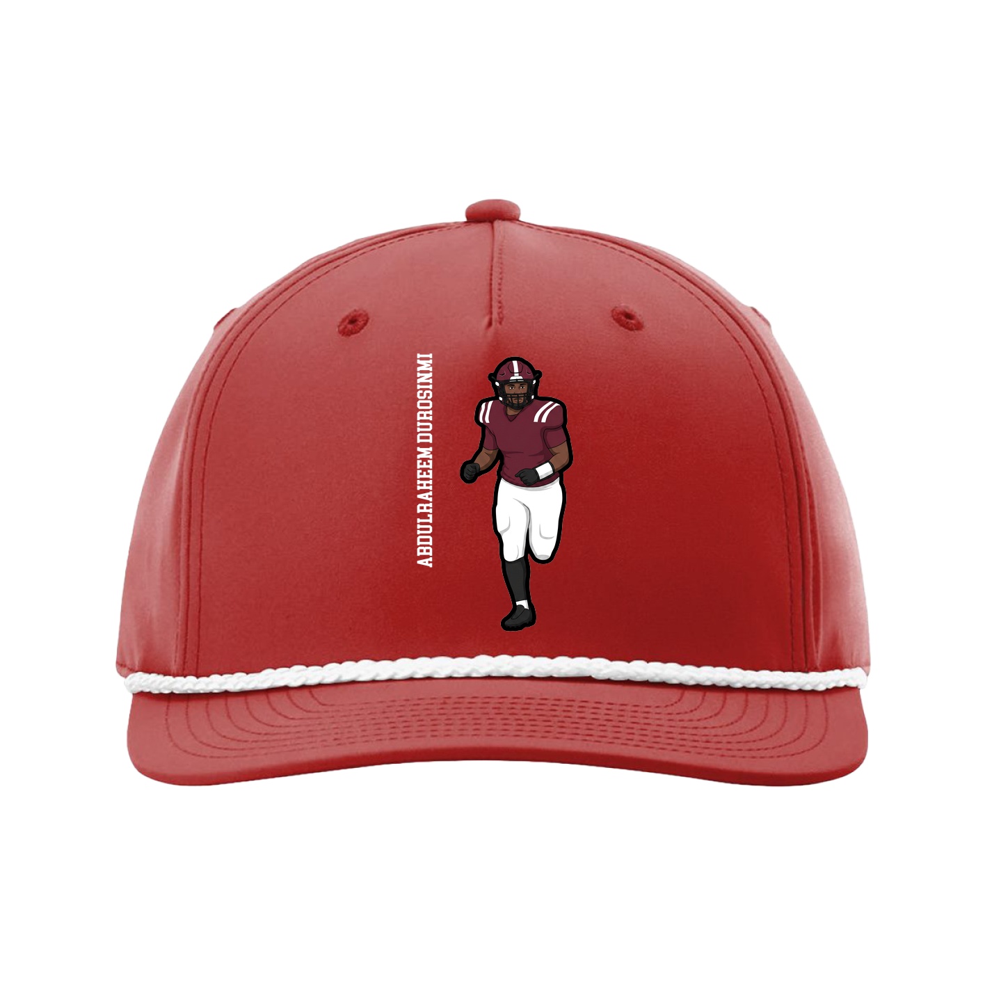 Five-Panel Classic Rope Cap — Name Vertical in Red