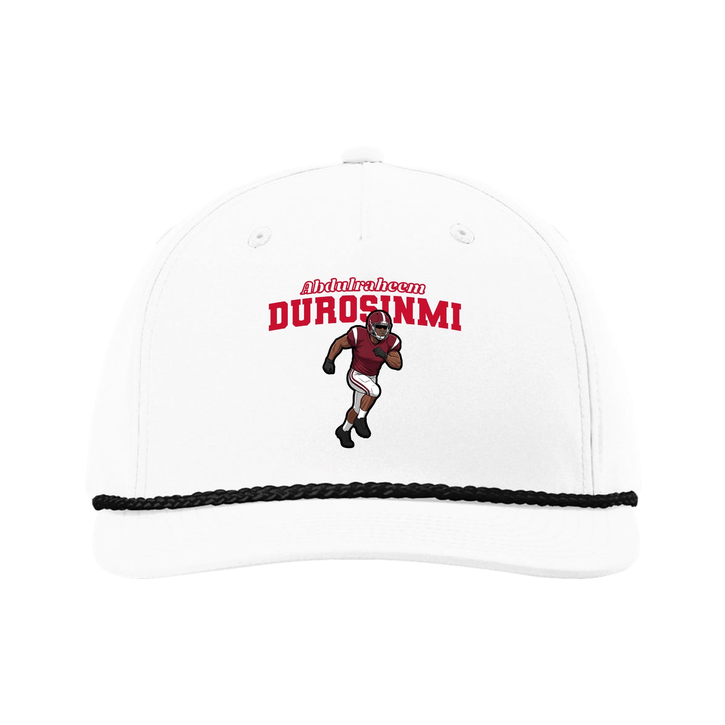Five-Panel Classic Rope Cap — Name Arch in White