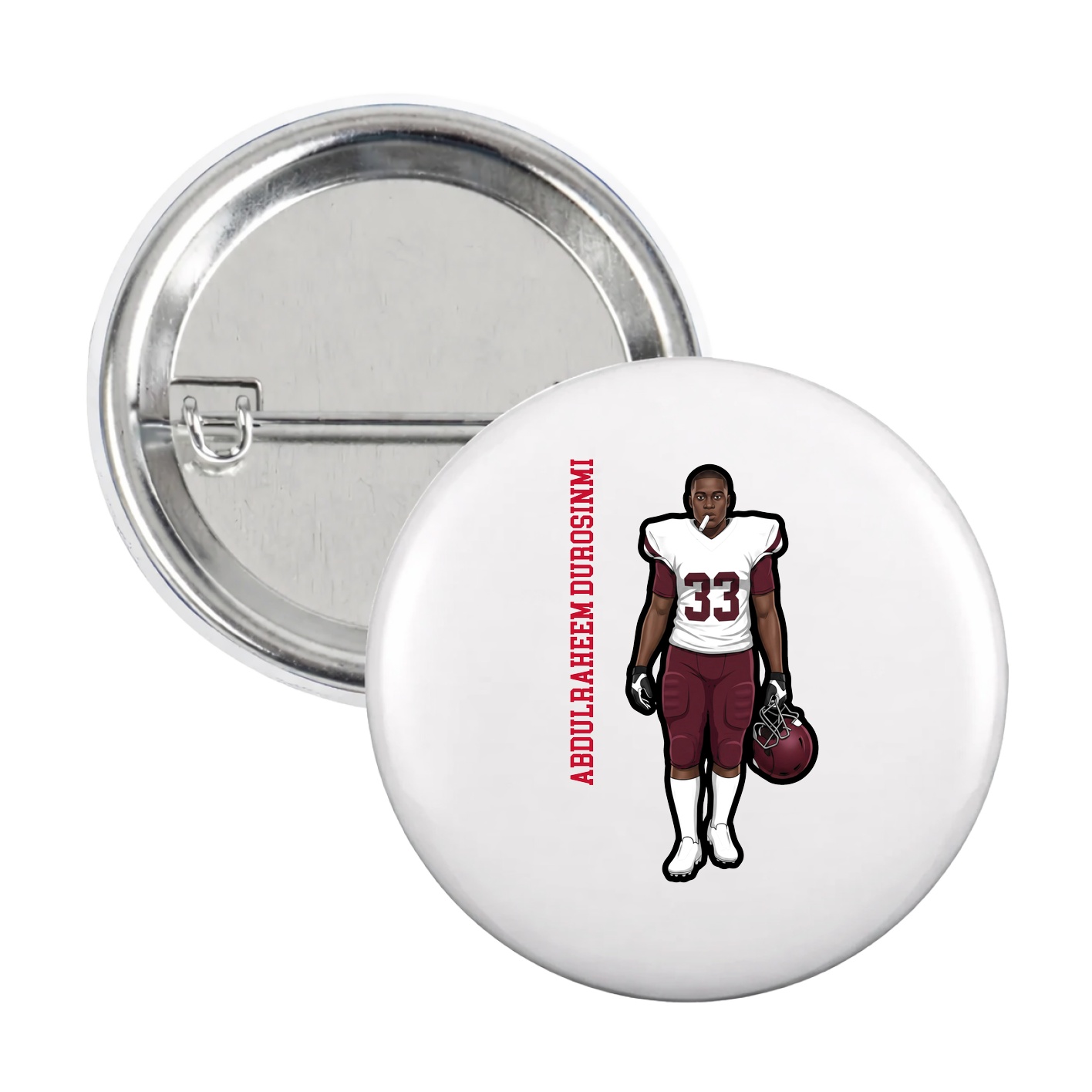 Game Day Button — Name Vertical in White