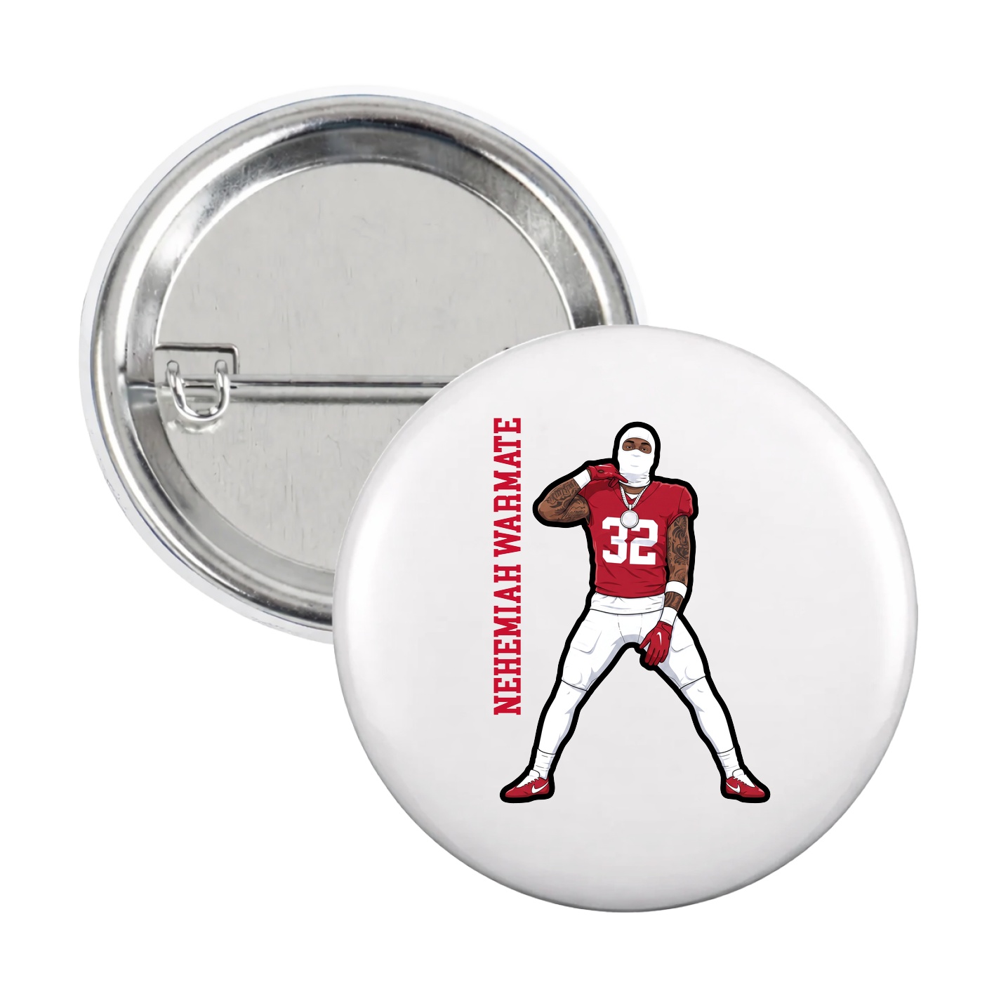 Game Day Button — Name Vertical in White
