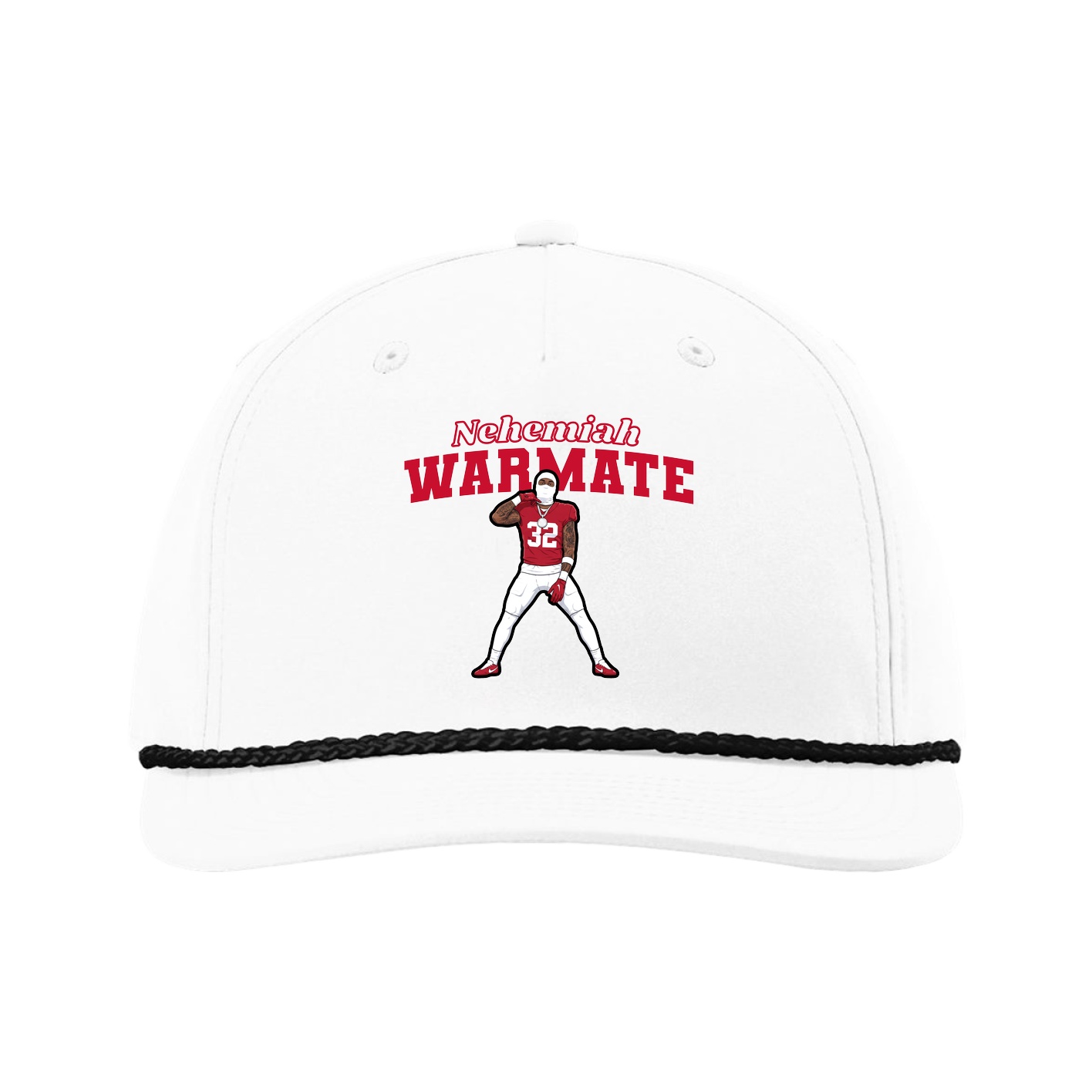 Five-Panel Classic Rope Cap — Name Arch in White