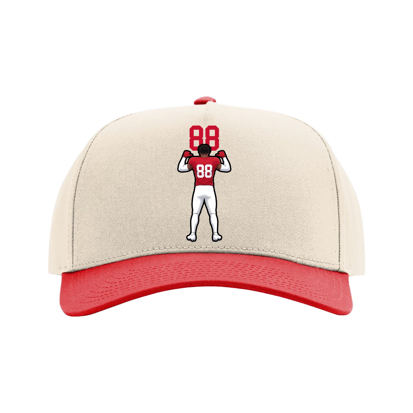 Full Fabric Five-Panel Champ Cap — Number Top in Cream/Red