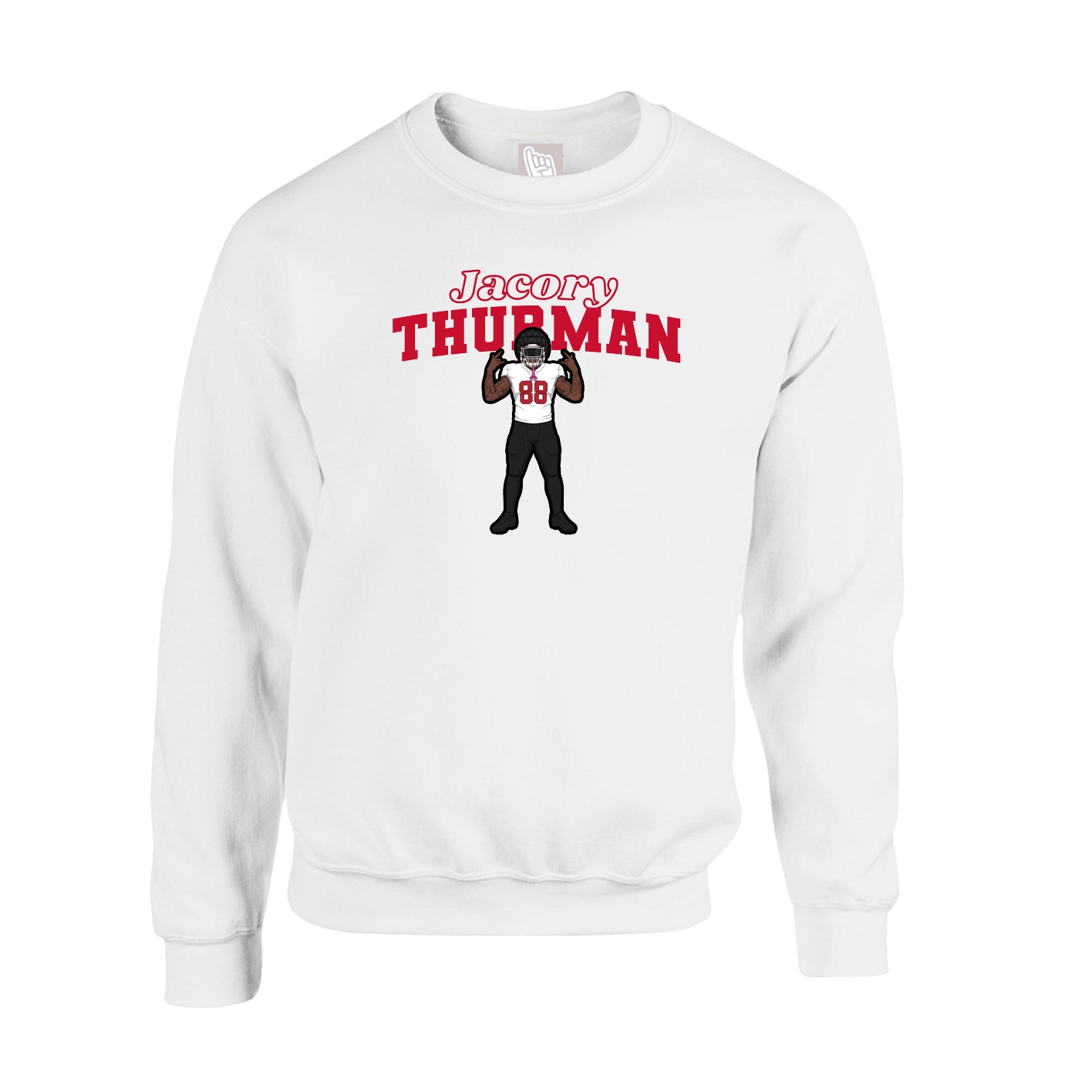 Fleece Crew — Name Arch in White