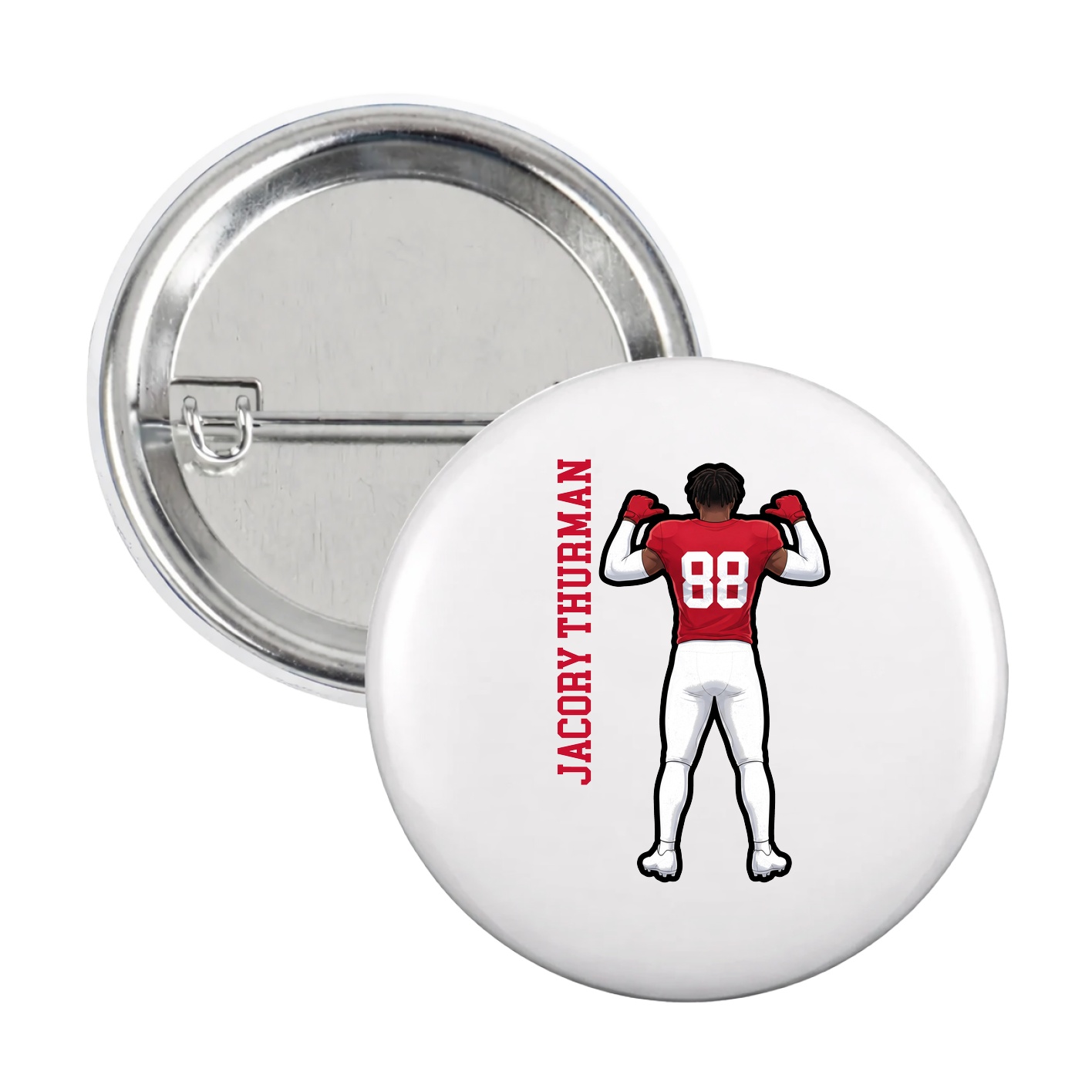 Game Day Button — Name Vertical in White