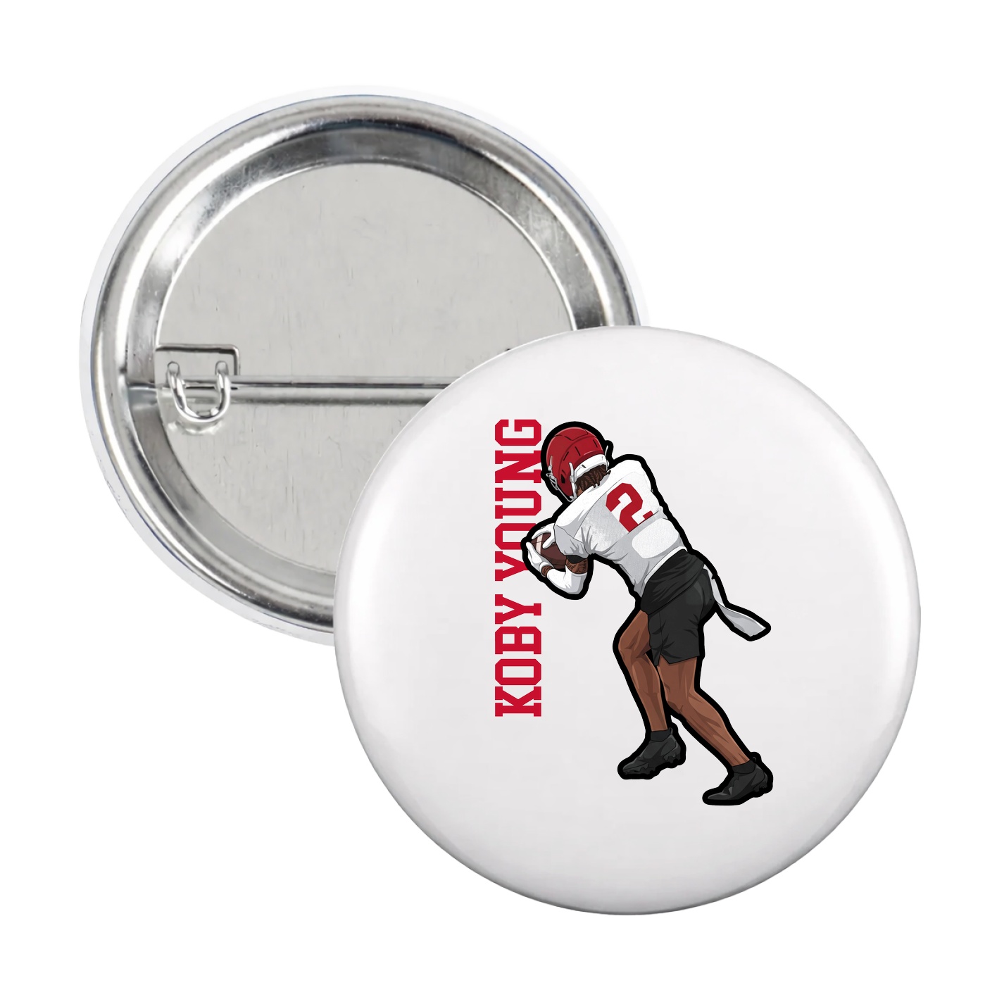 Game Day Button — Name Vertical in White
