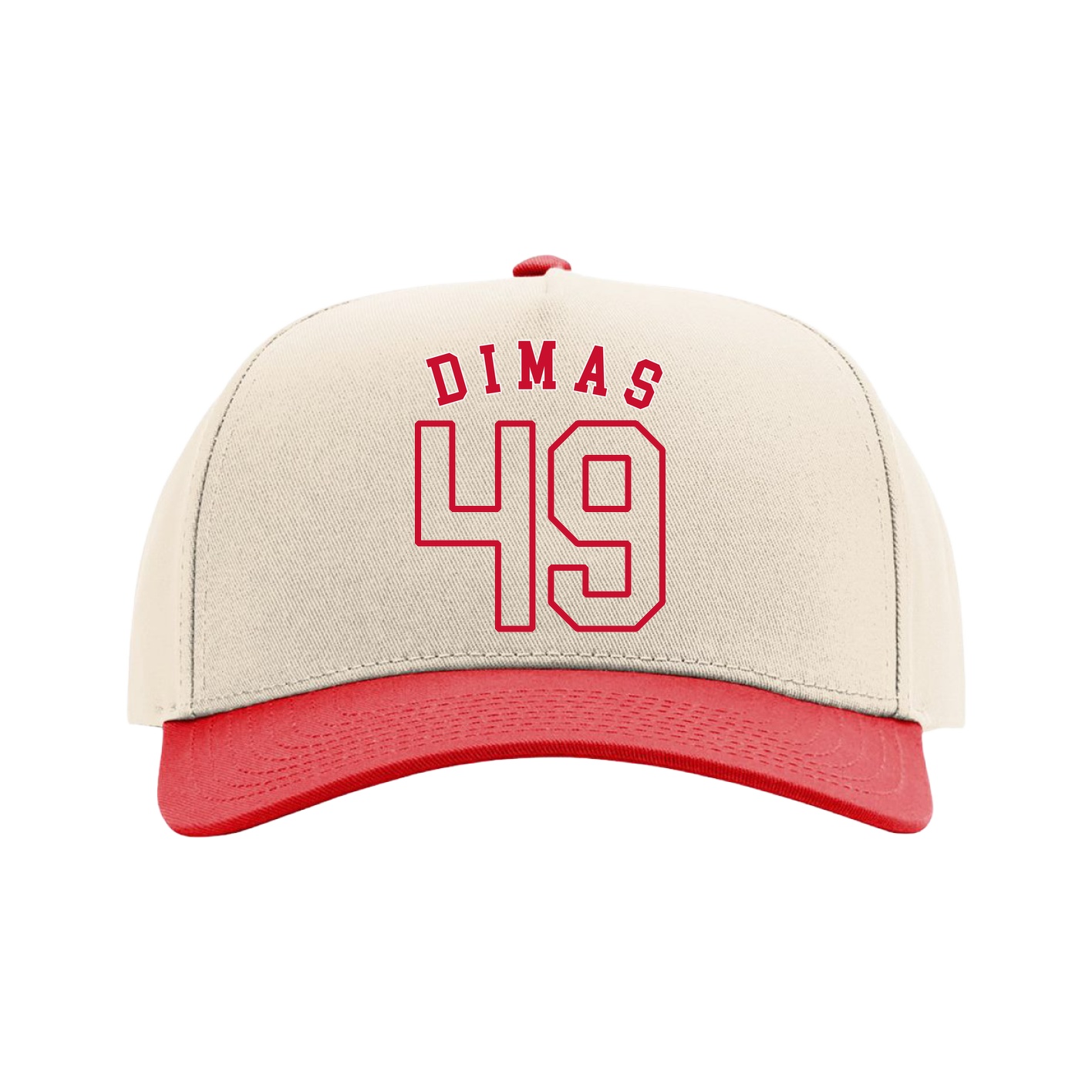 Full Fabric Five-Panel Champ Cap — Shirsey Arch in Cream/Red