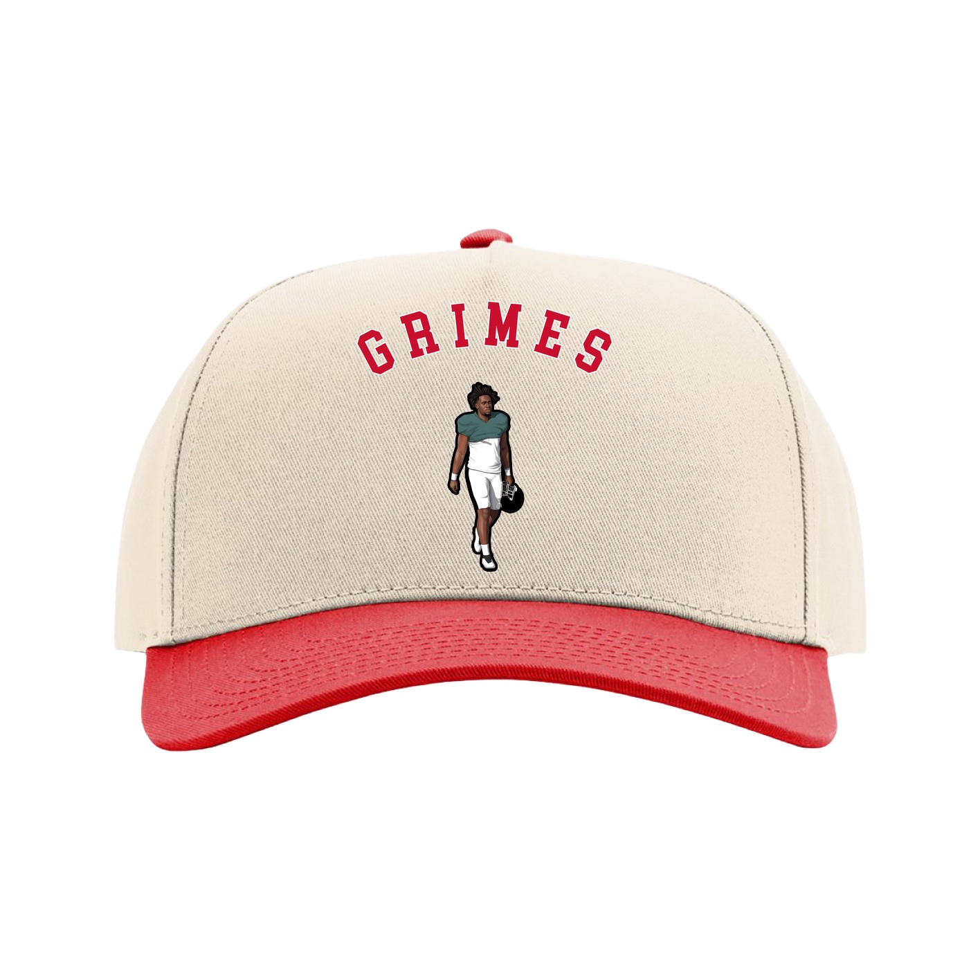 Full Fabric Five-Panel Champ Cap — Shirsey Arch in Cream/Red
