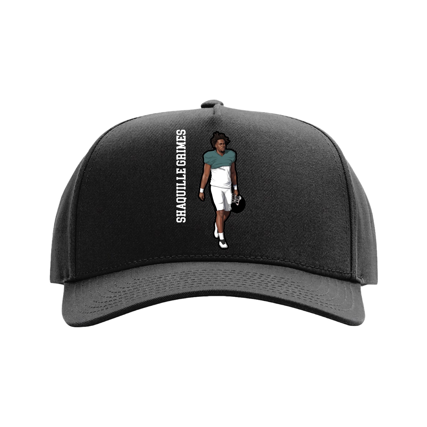 Full Fabric Five-Panel Champ Cap — Name Vertical in Black