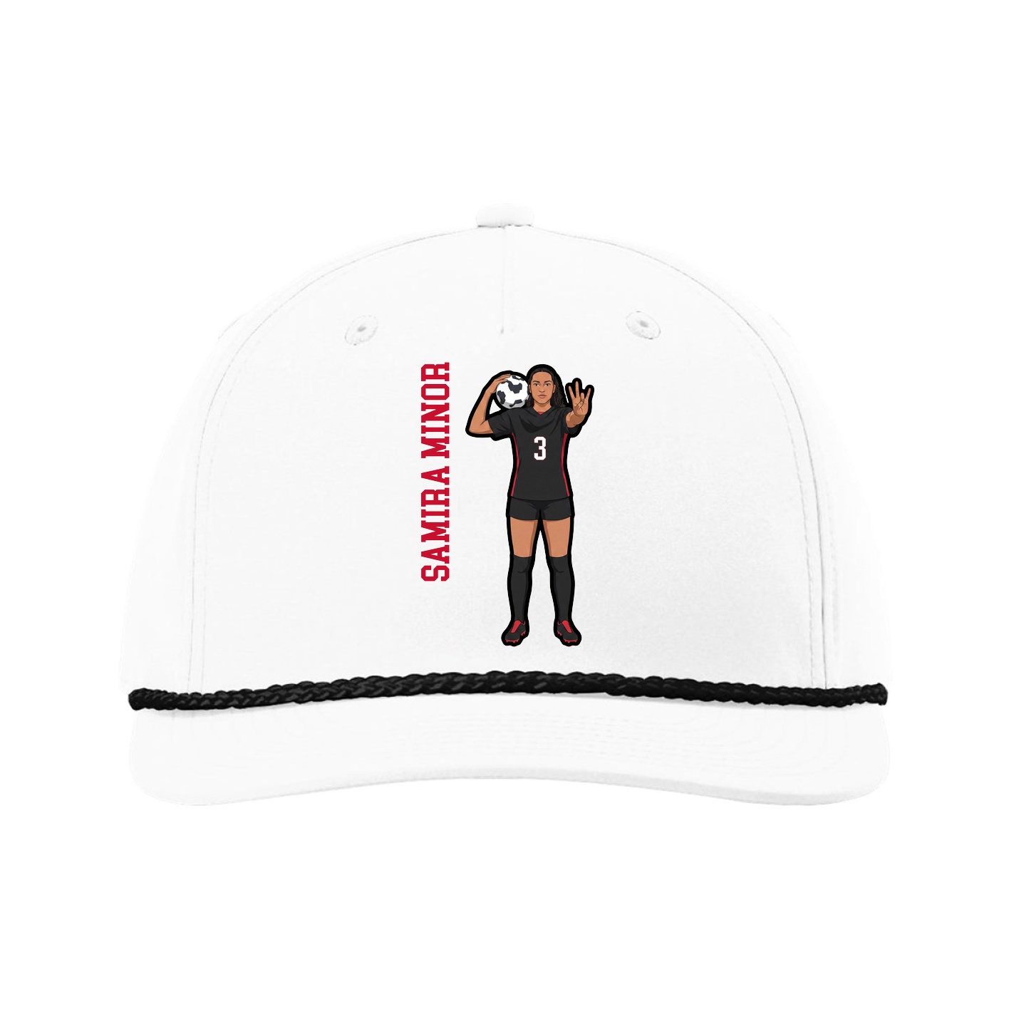 Five-Panel Classic Rope Cap — Name Vertical in White