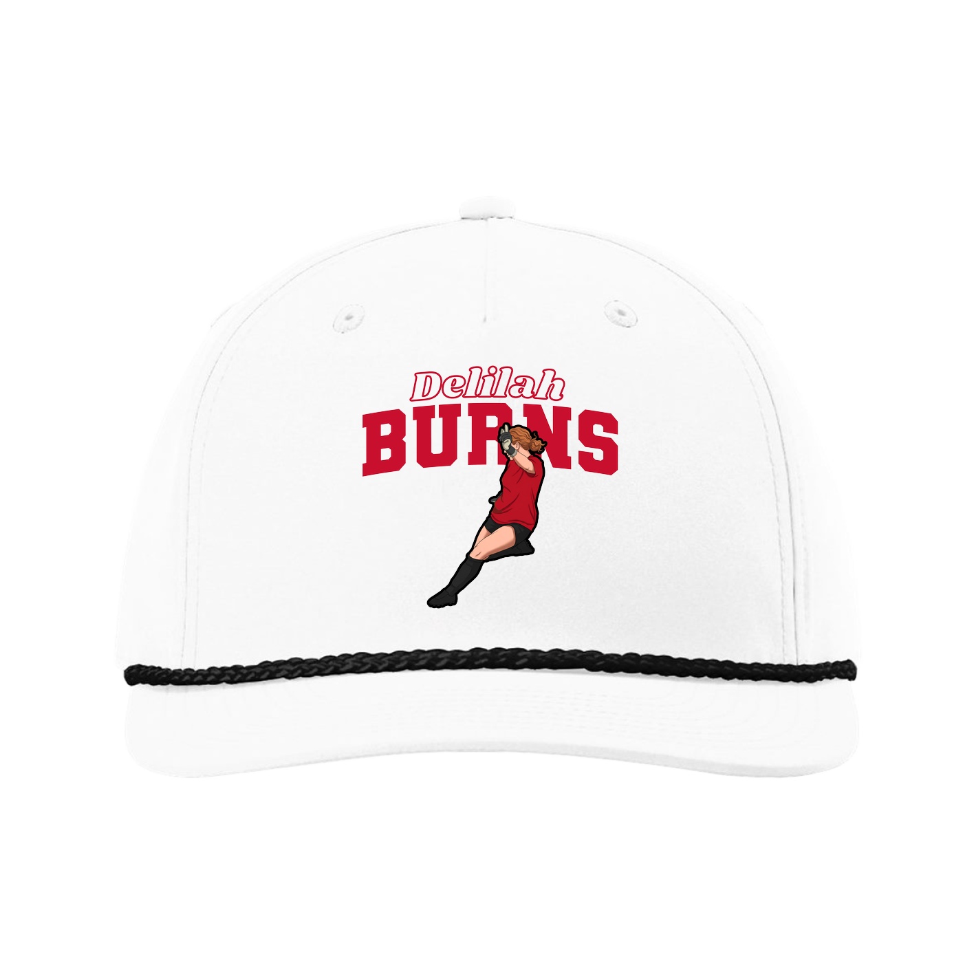 Five-Panel Classic Rope Cap — Name Arch in White
