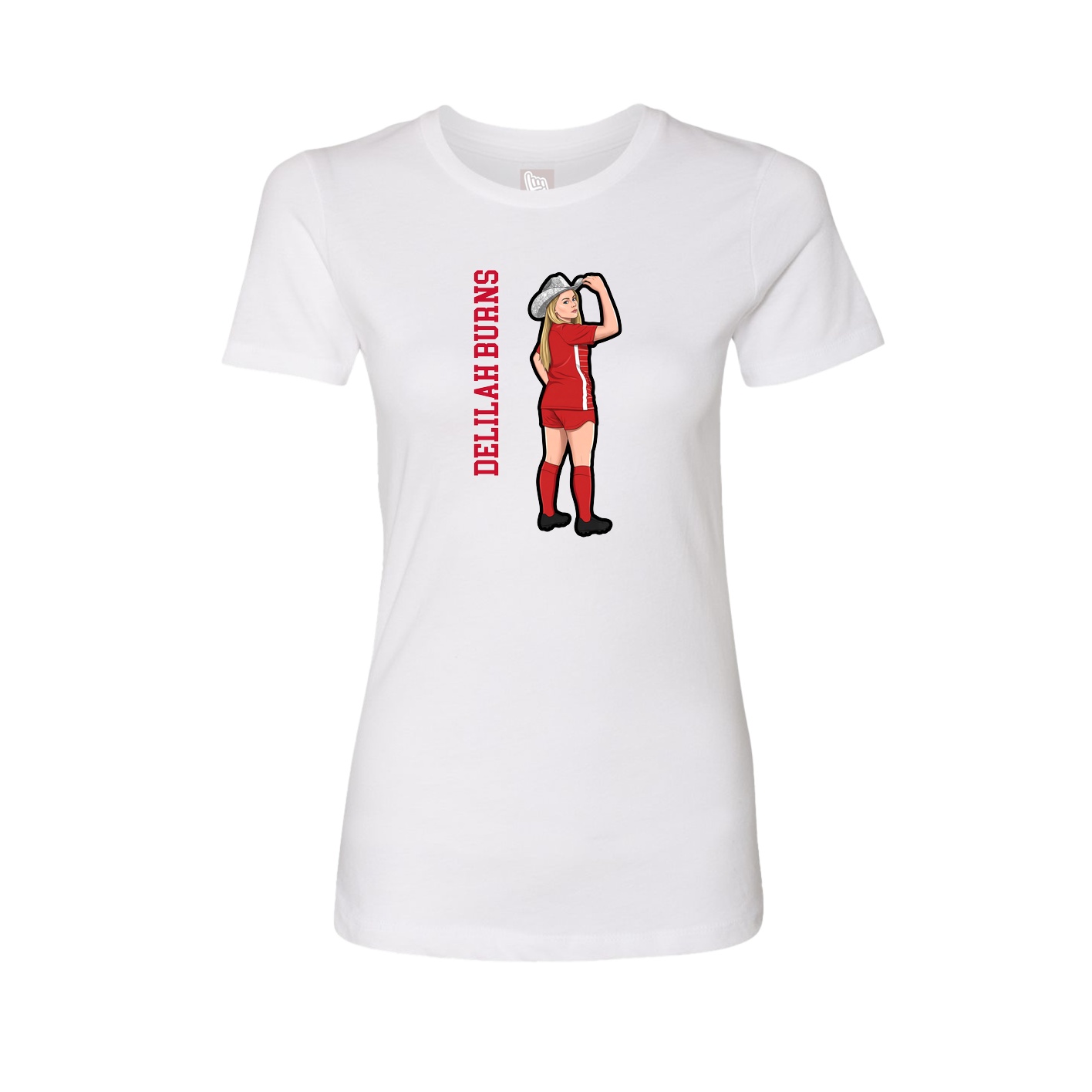Fitted Women's Tee — Name Vertical in White