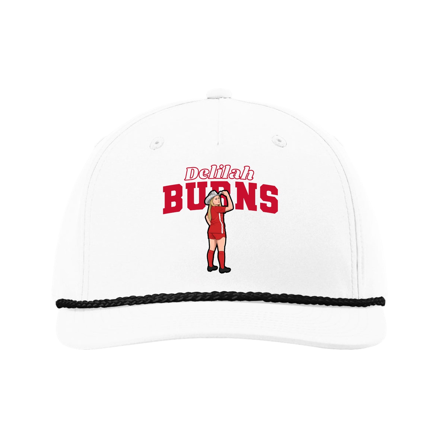 Five-Panel Classic Rope Cap — Name Arch in White