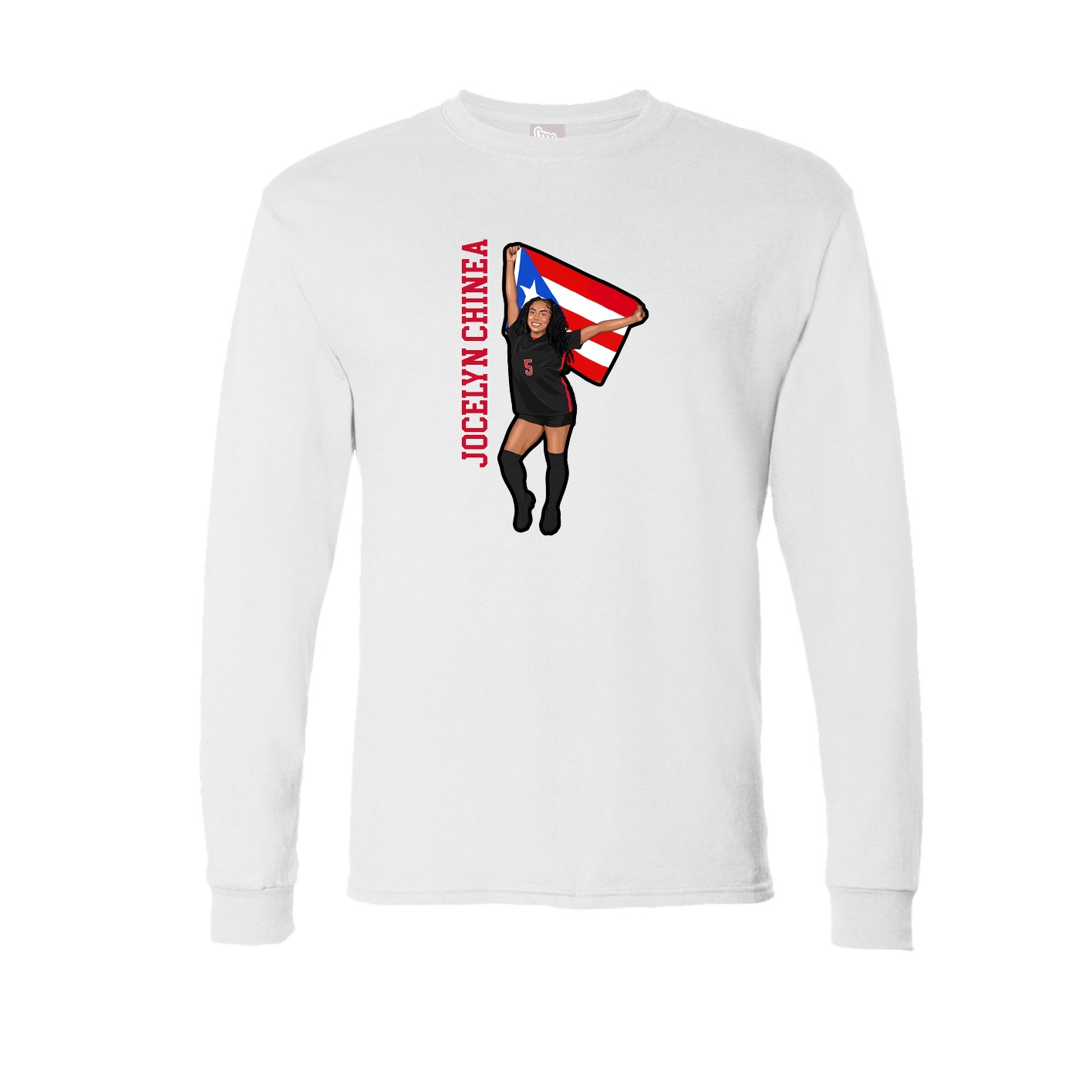 Long Sleeve Tee — Name Vertical in White