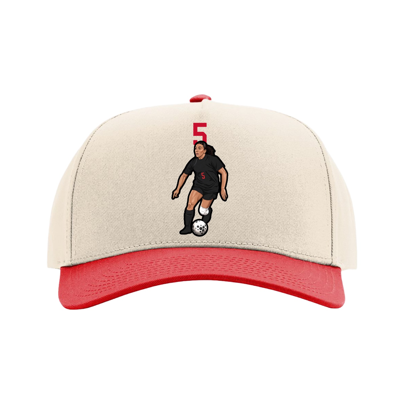 Full Fabric Five-Panel Champ Cap — Number Top in Cream/Red