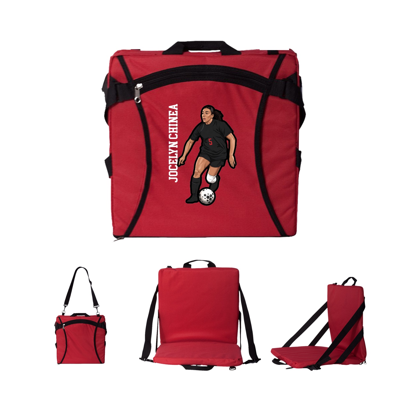 Folding Stadium Seat — Name Vertical in Red