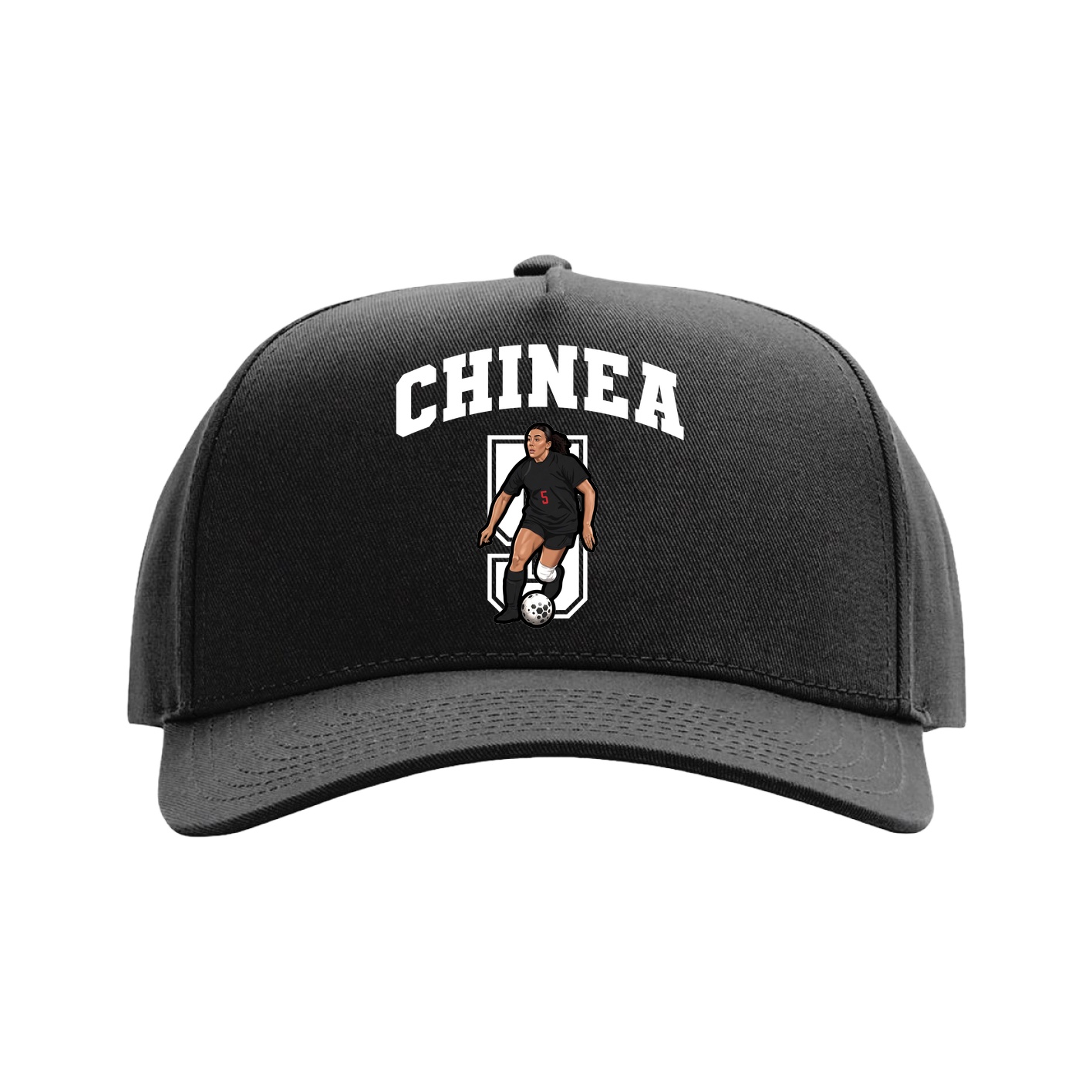 Full Fabric Five-Panel Champ Cap — Number in Black