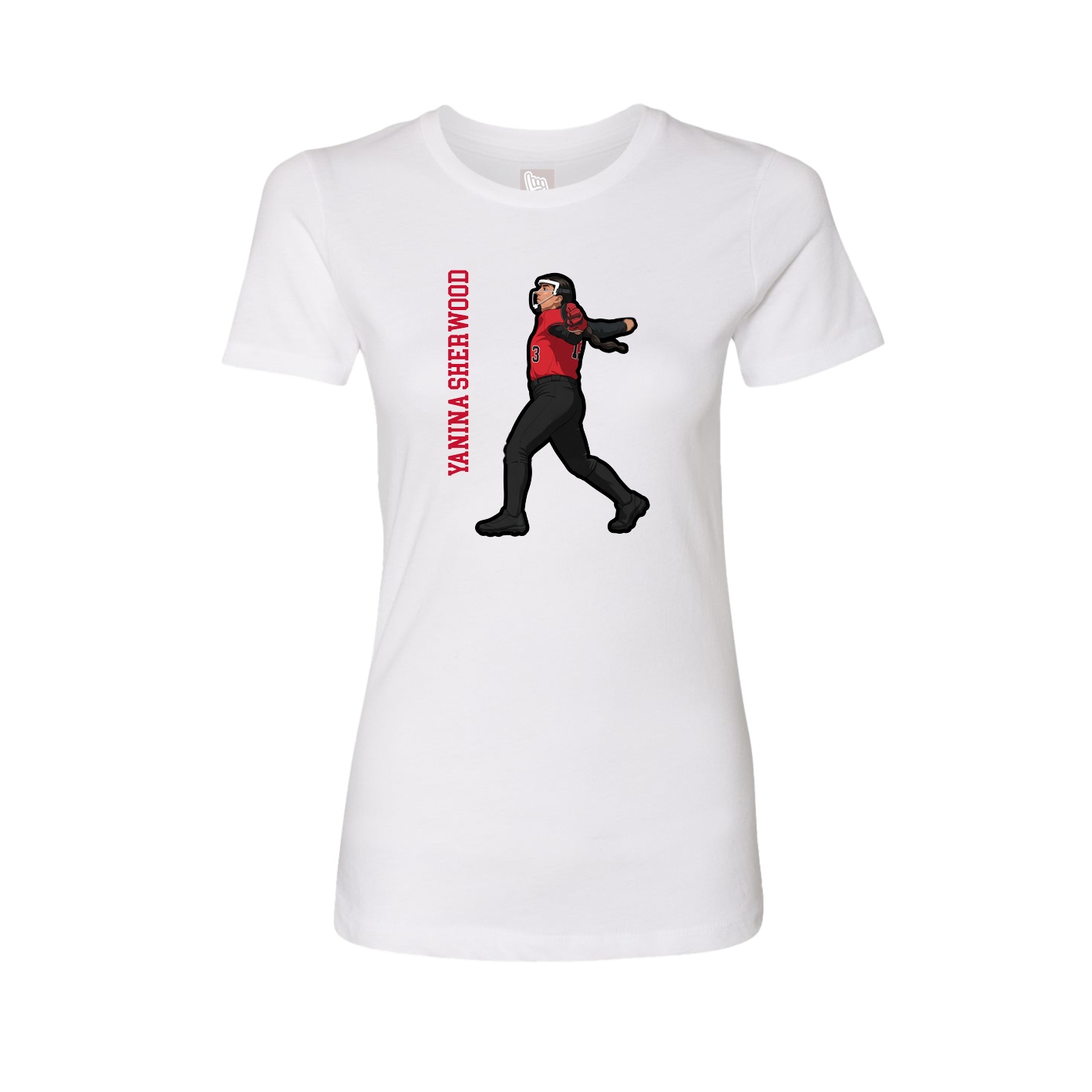 Fitted Women's Tee — Name Vertical in White
