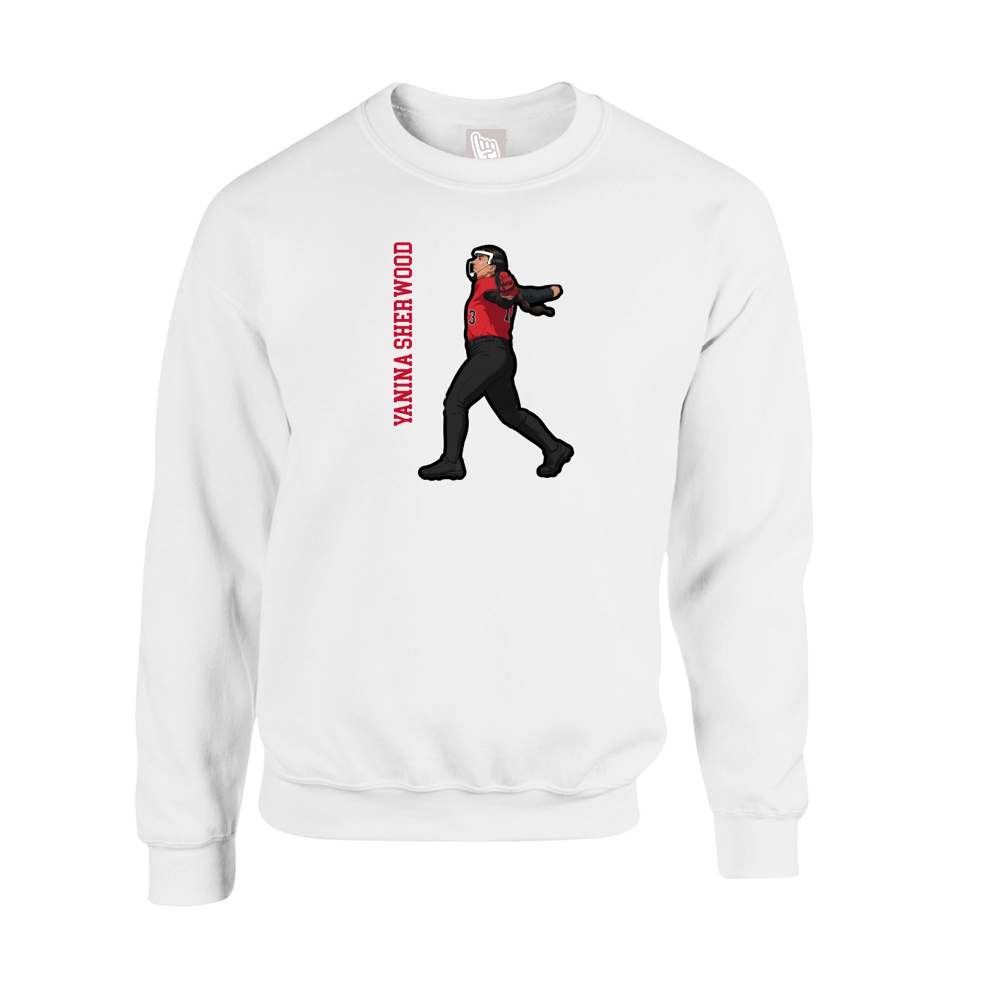 Fleece Crew — Name Vertical in White