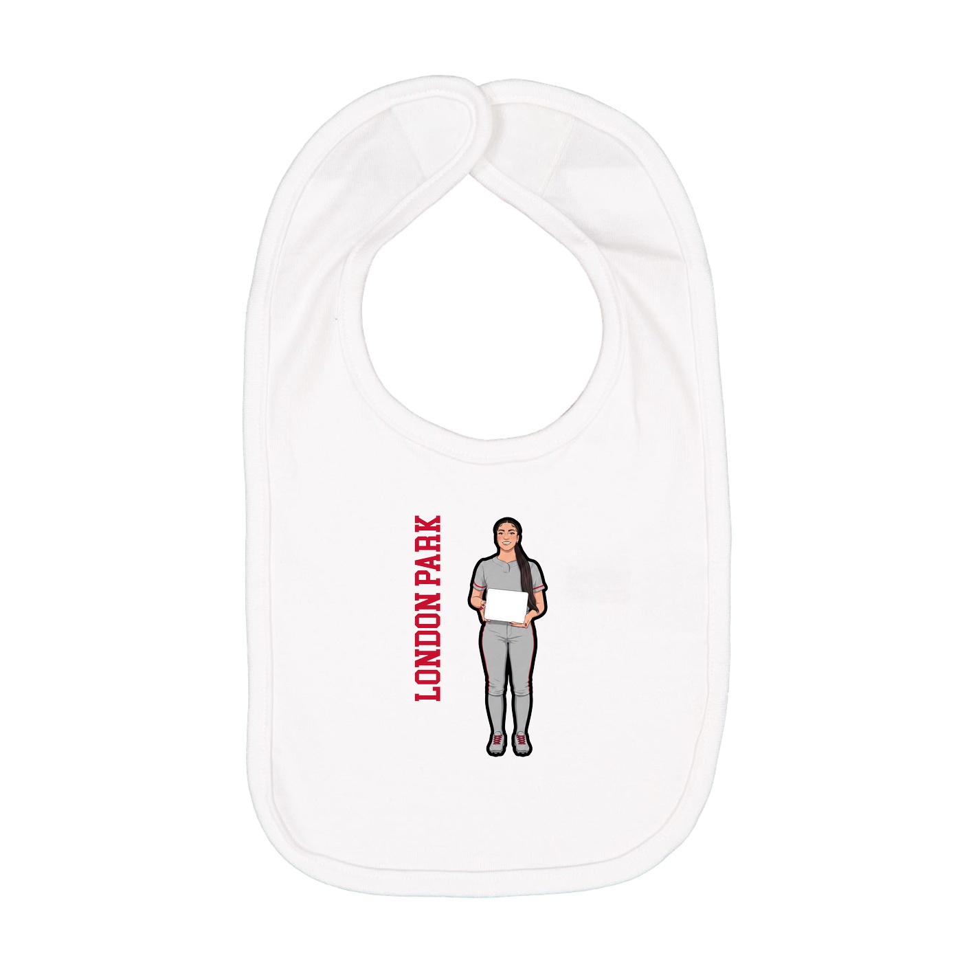 Infant Bib — Name Vertical in White