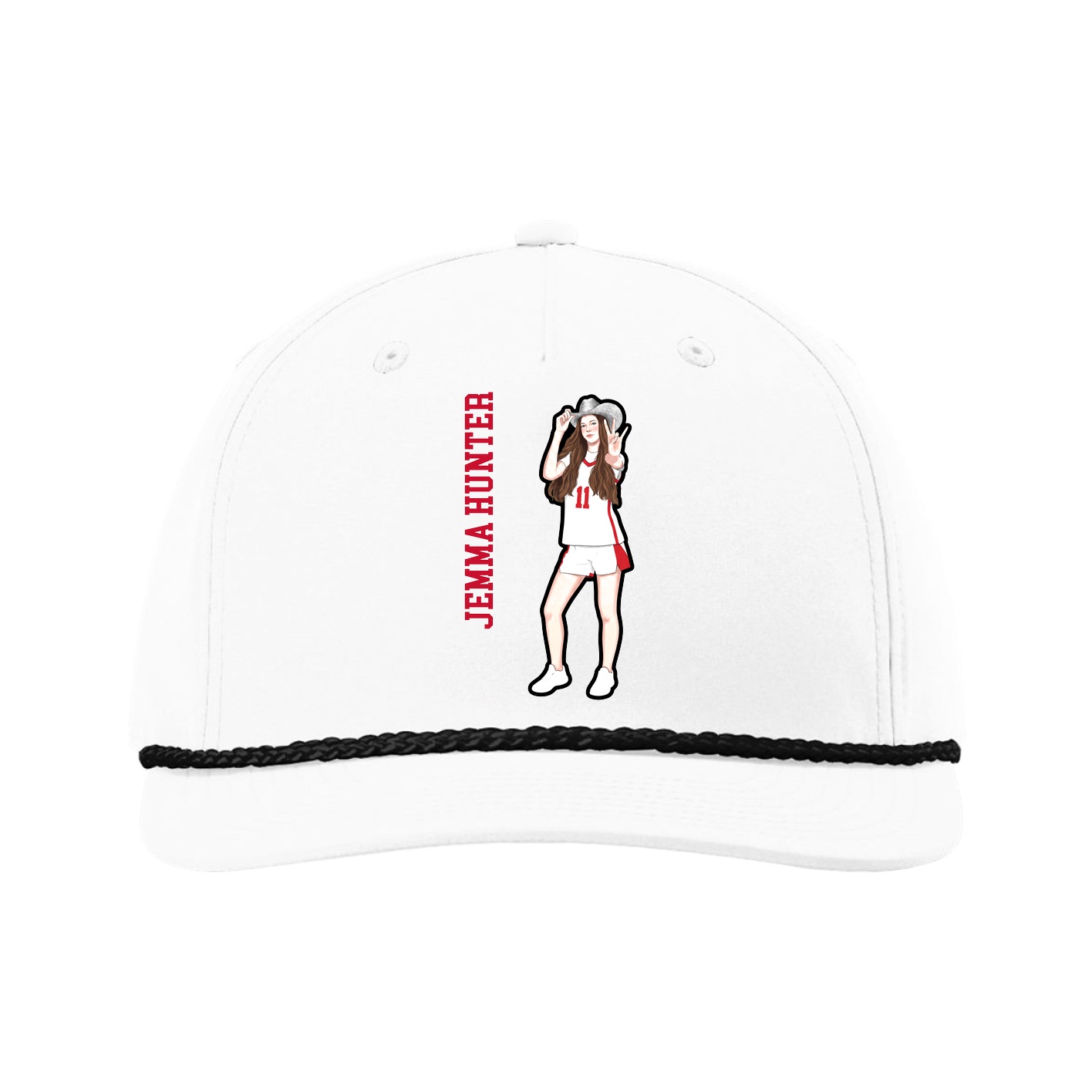 Five-Panel Classic Rope Cap — Name Vertical in White