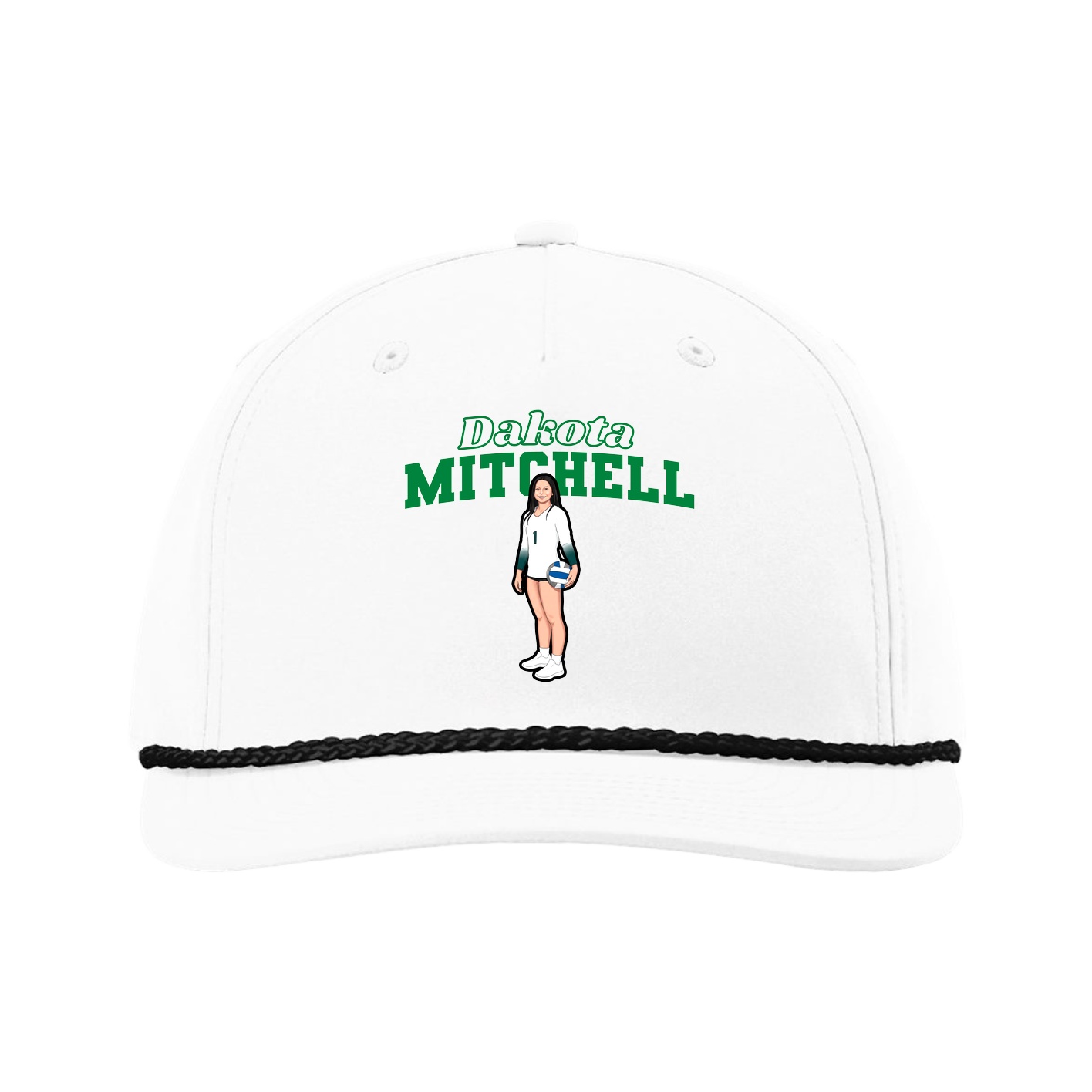 Five-Panel Classic Rope Cap — Name Arch in White