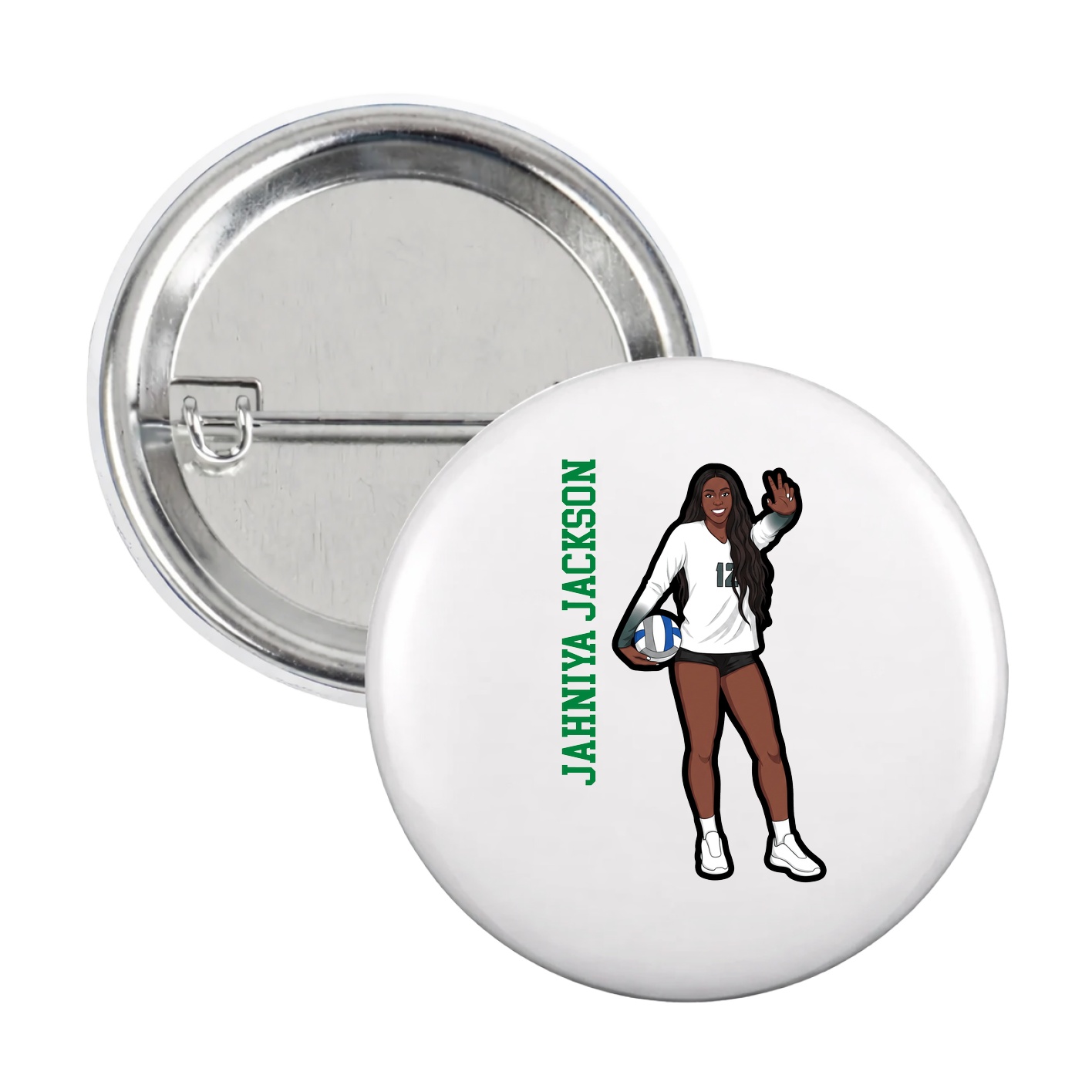 Game Day Button — Name Vertical in White