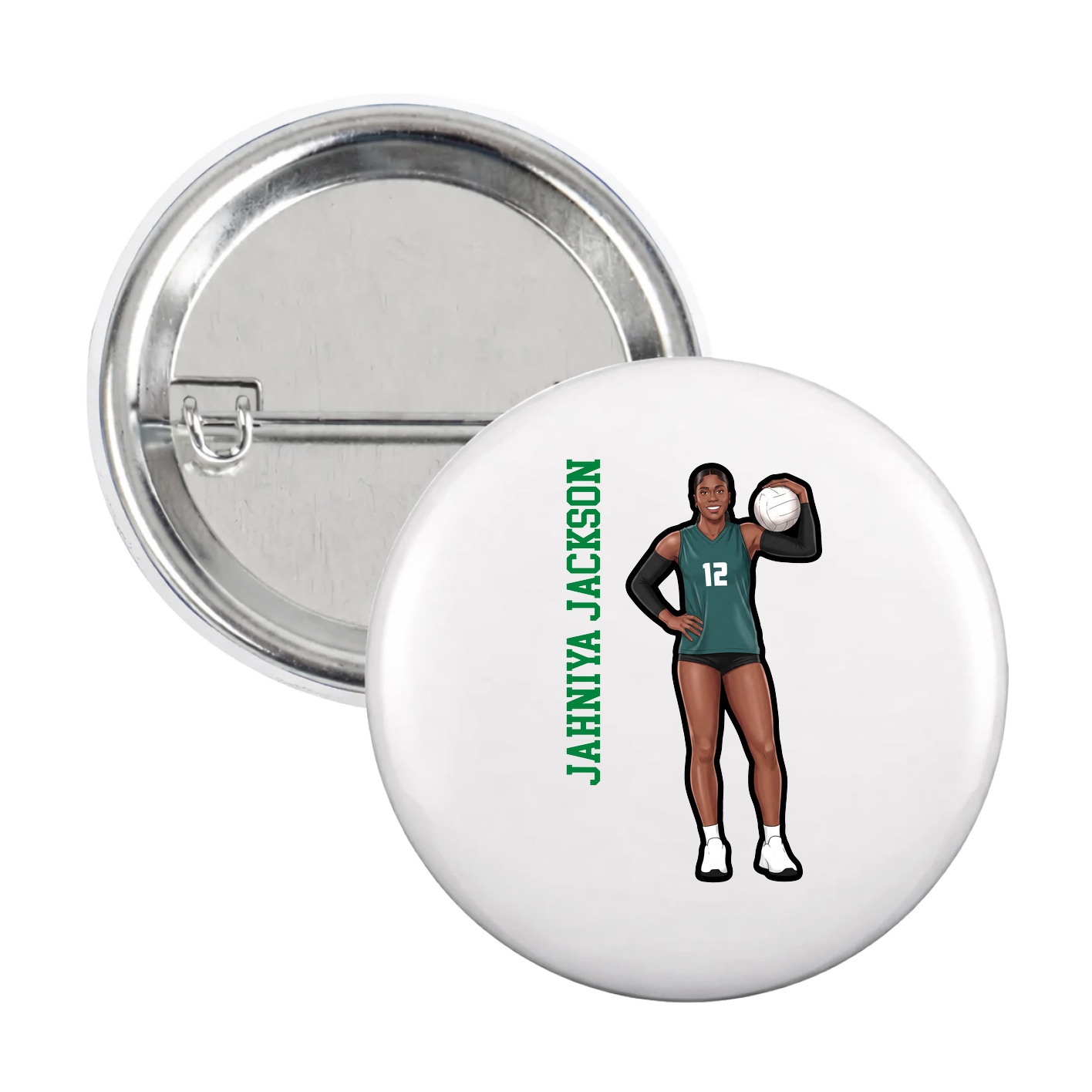Game Day Button — Name Vertical in White