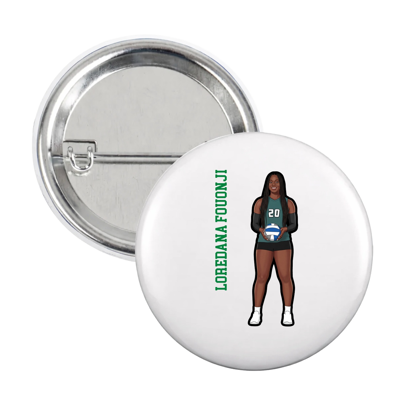Game Day Button — Name Vertical in White