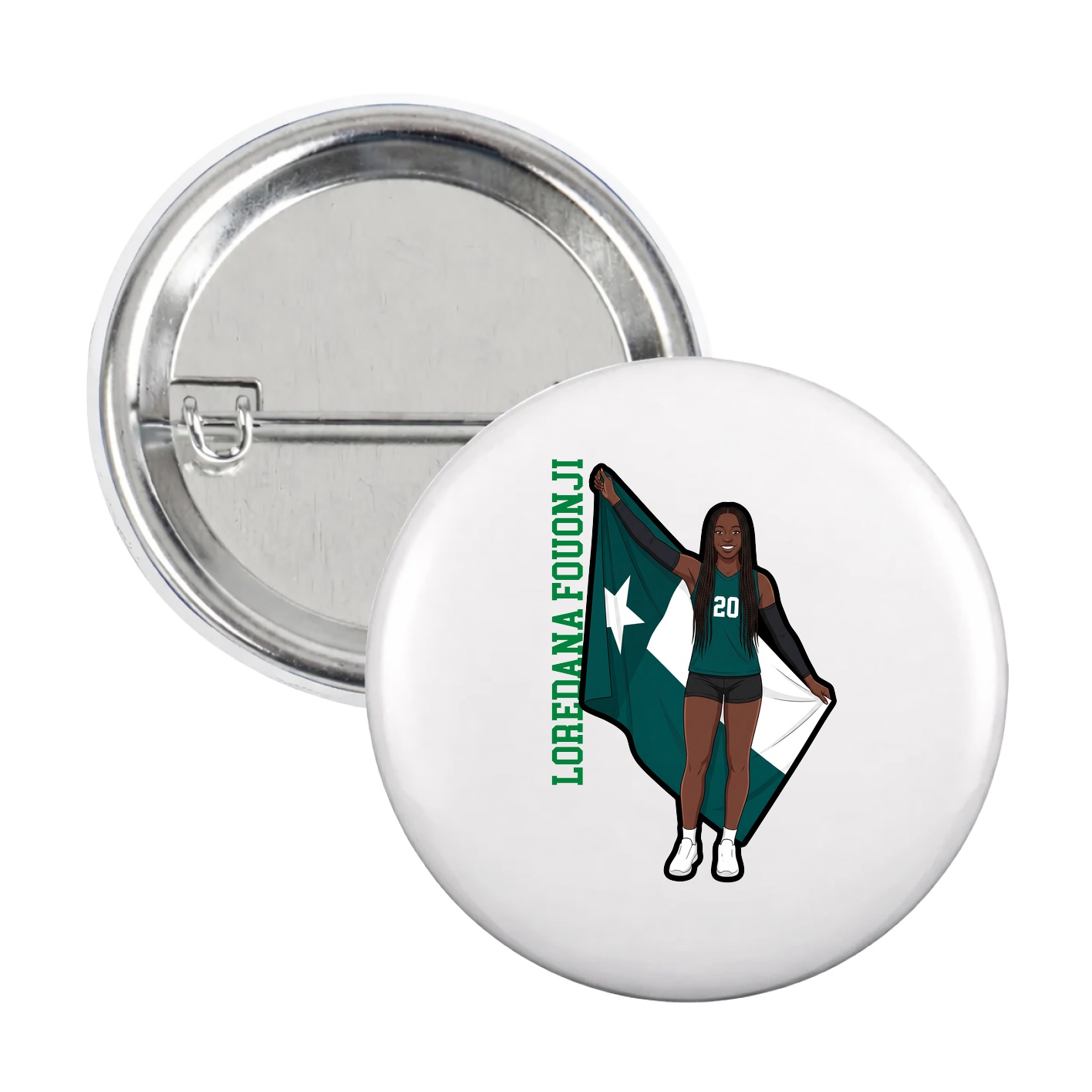 Game Day Button — Name Vertical in White