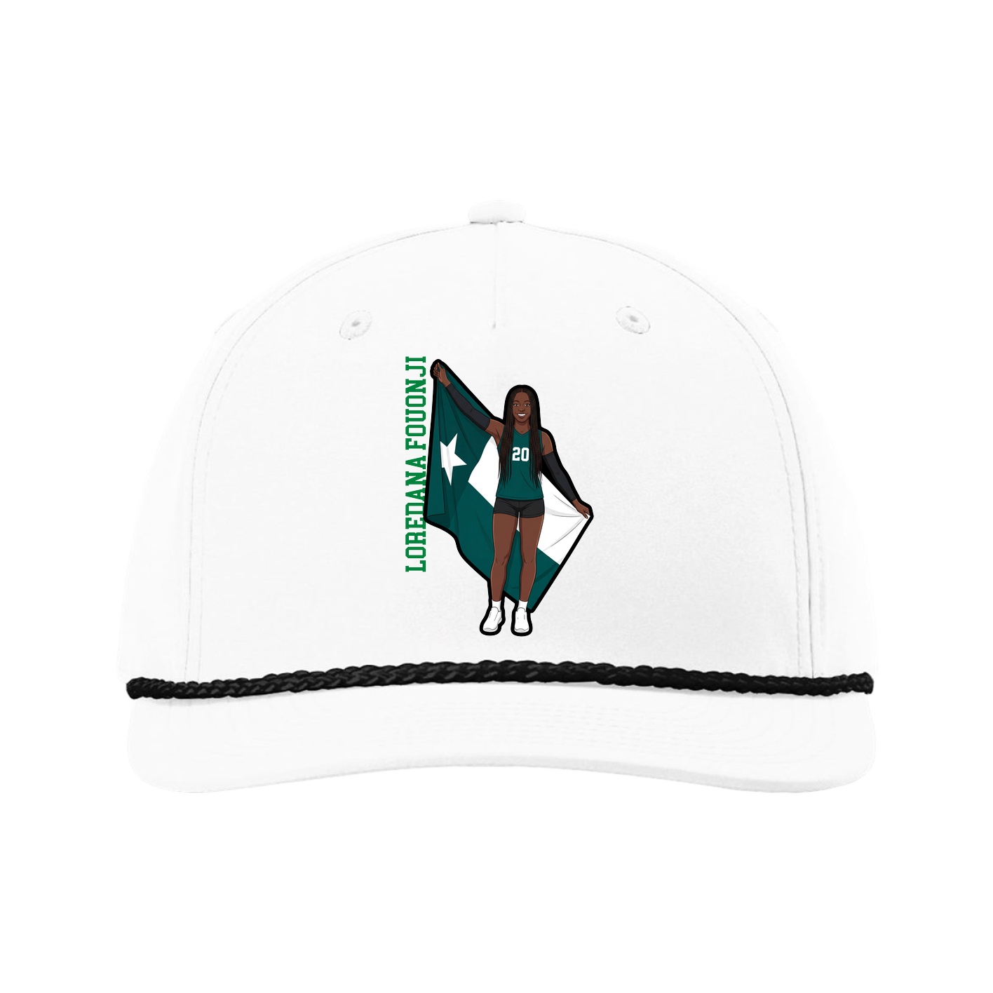 Five-Panel Classic Rope Cap — Name Vertical in White