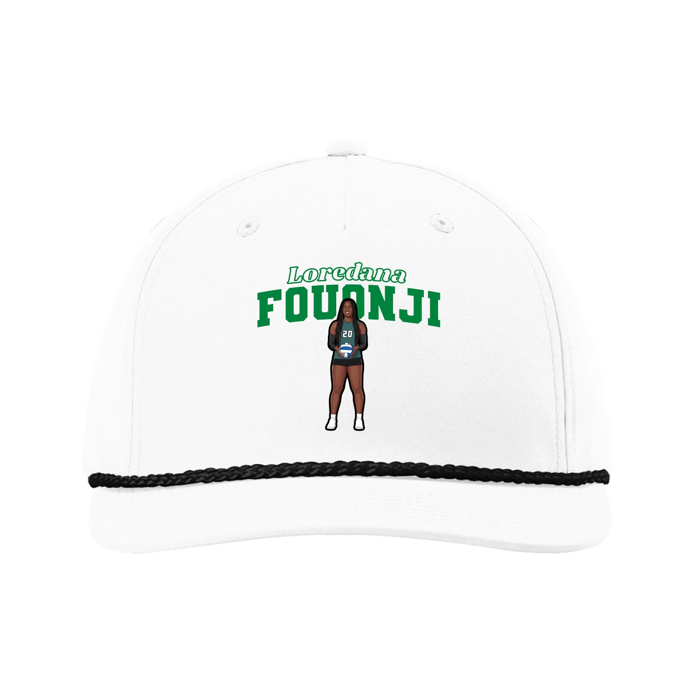 Five-Panel Classic Rope Cap — Name Arch in White
