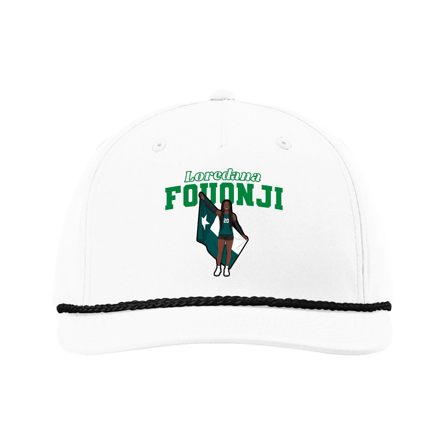 Five-Panel Classic Rope Cap — Name Arch in White