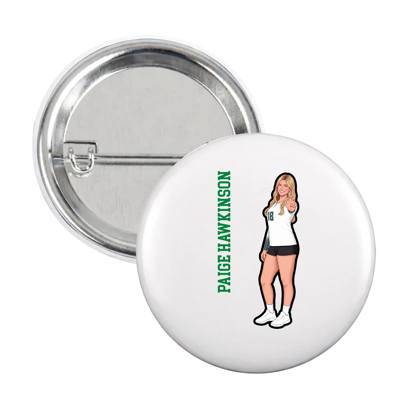 Game Day Button — Name Vertical in White