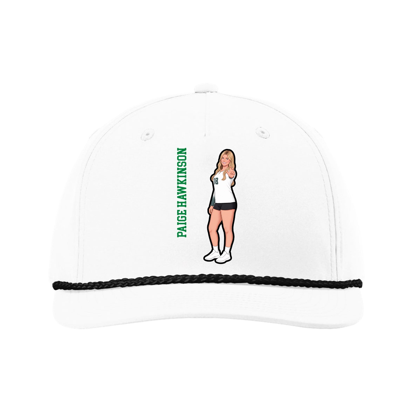 Five-Panel Classic Rope Cap — Name Vertical in White