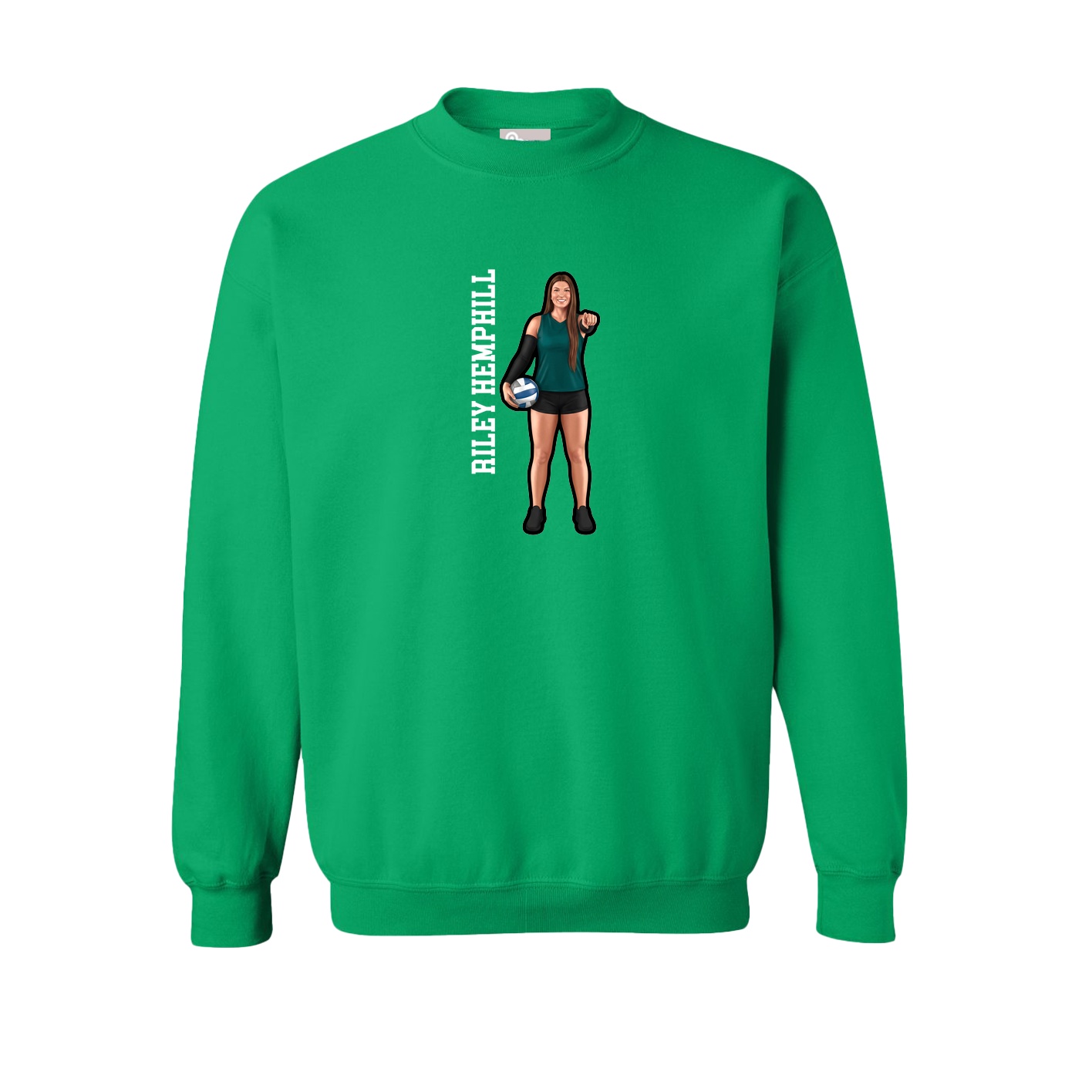 Fleece Crew — Name Vertical in Green