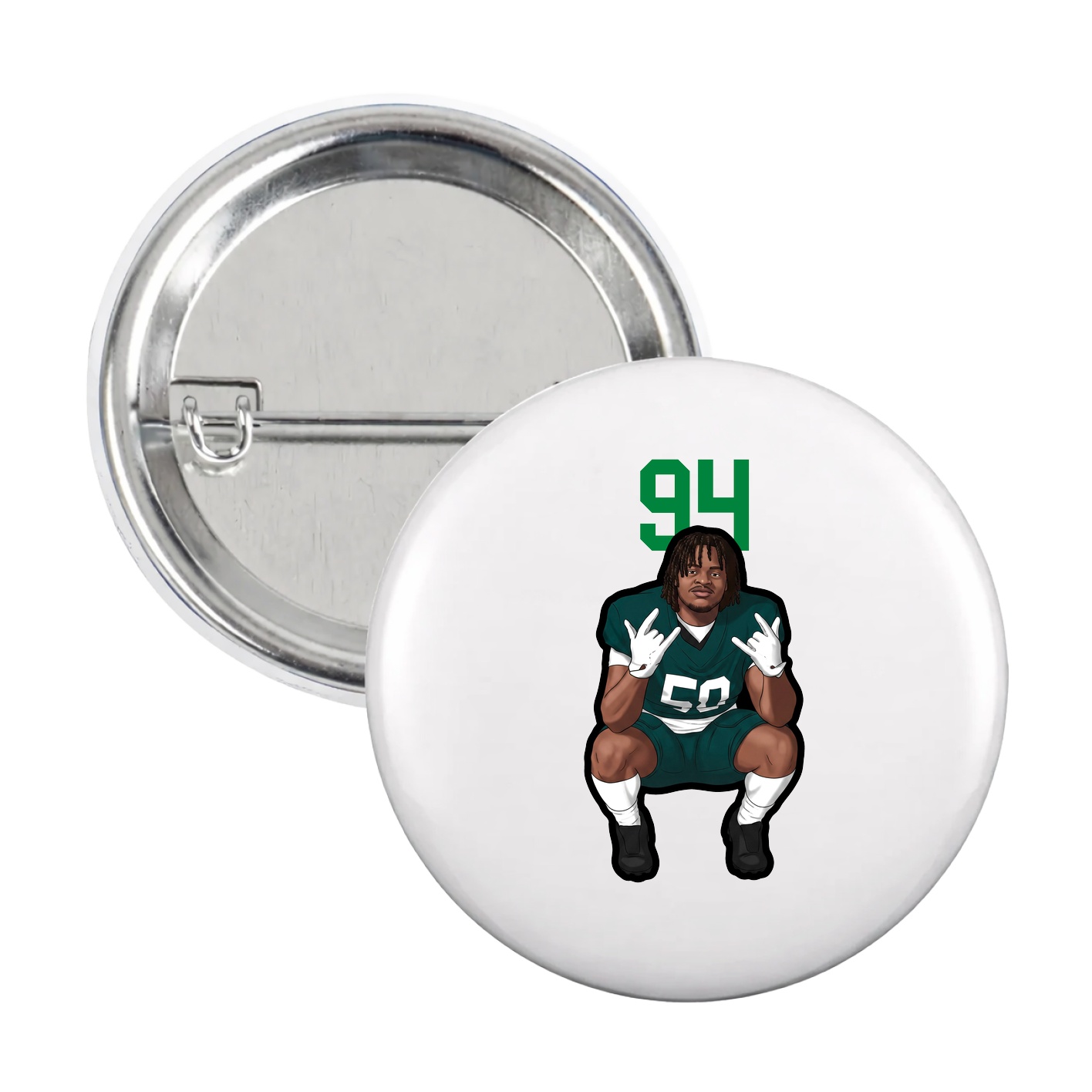 Game Day Button — Number Top in White
