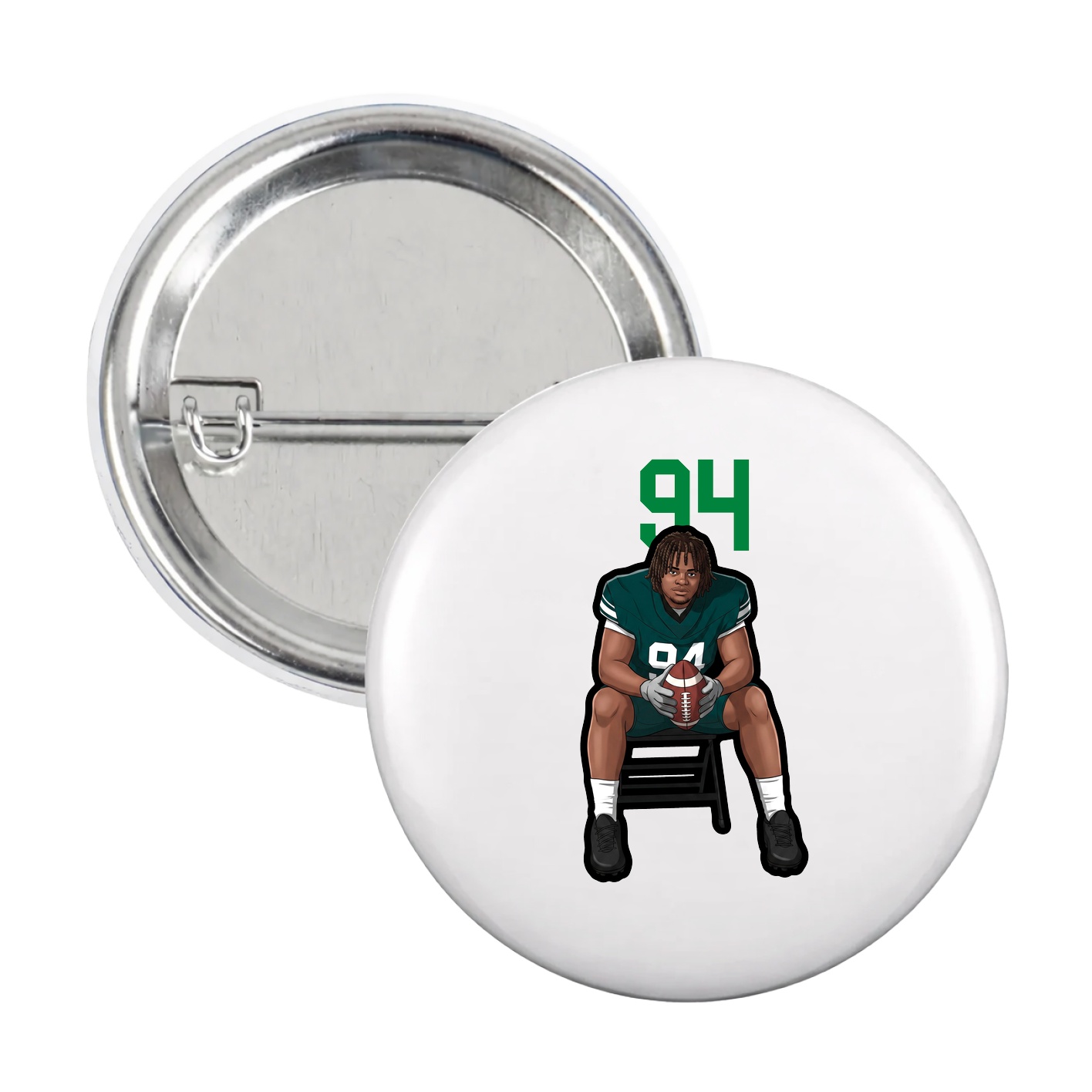 Game Day Button — Number Top in White