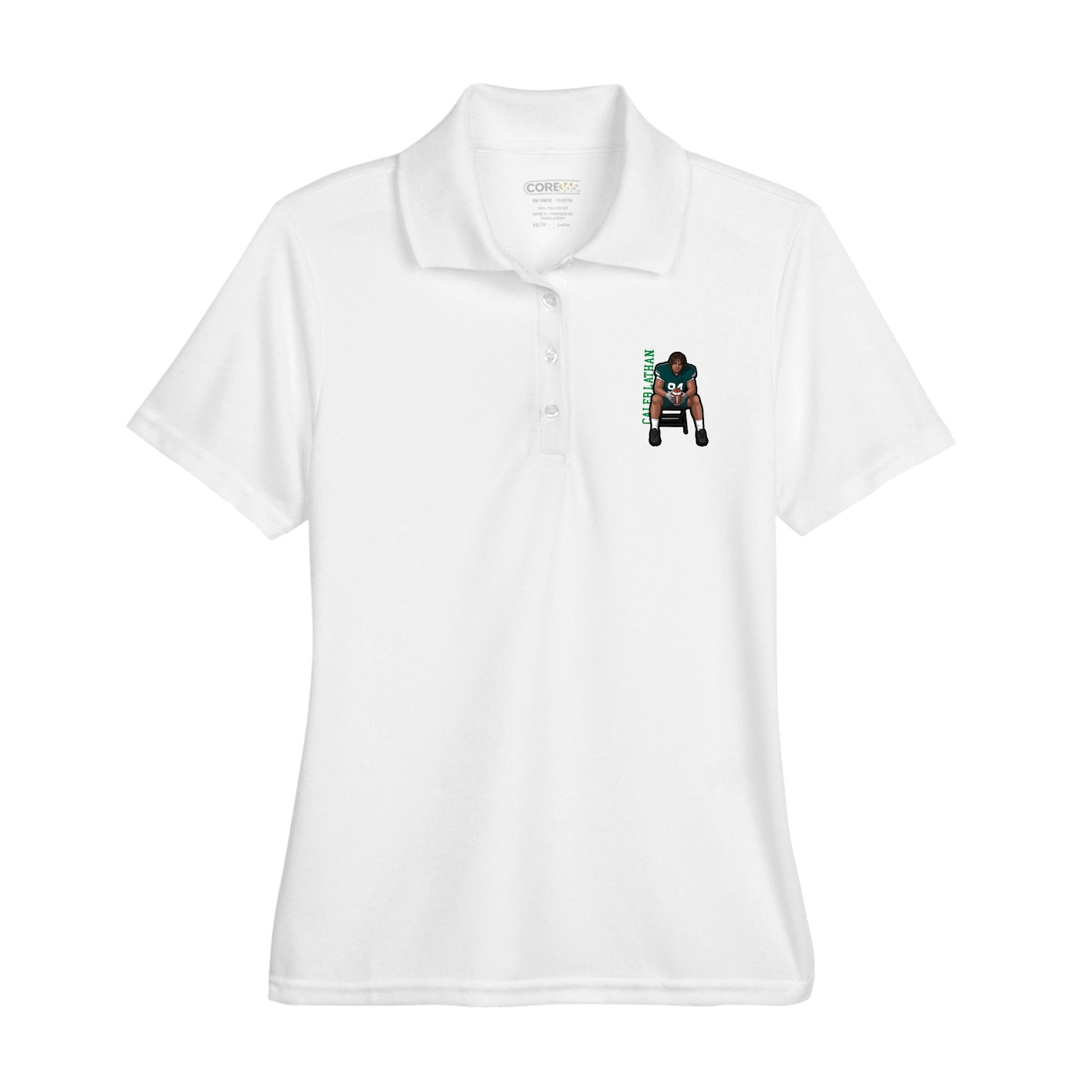 Womens Performance Polo — Name Vertical in White