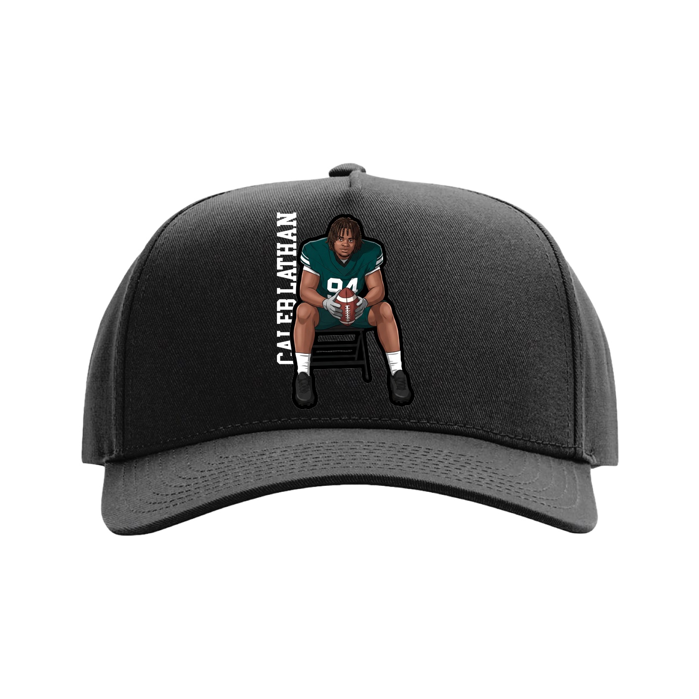 Full Fabric Five-Panel Champ Cap — Name Vertical in Black