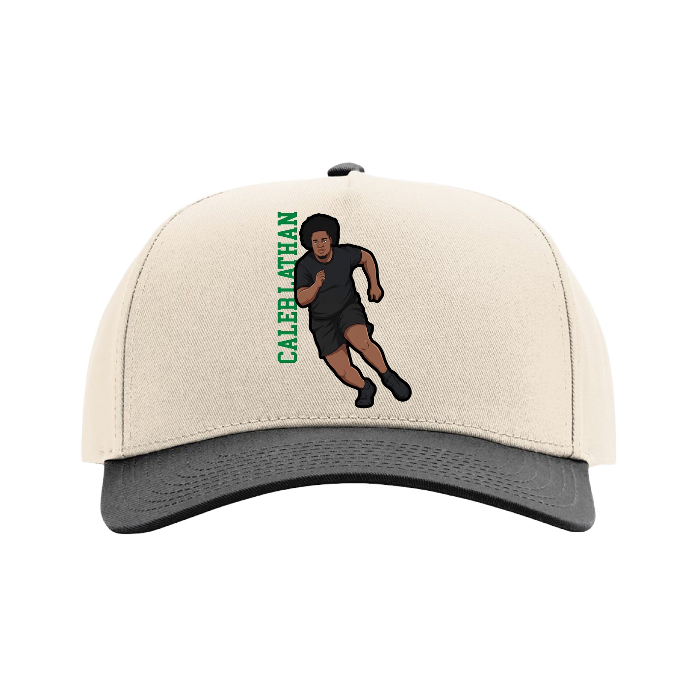 Full Fabric Five-Panel Champ Cap — Name Vertical in Cream/Black