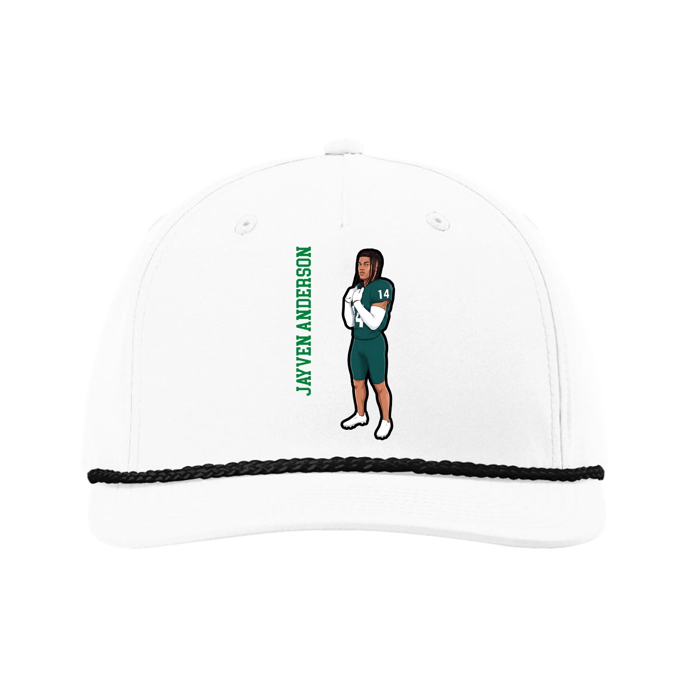 Five-Panel Classic Rope Cap — Name Vertical in White