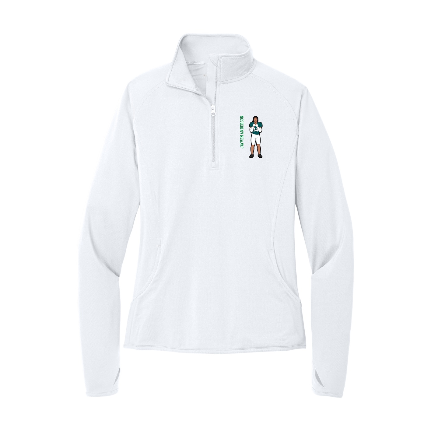 Women's Q-Zip Pullover — Name Vertical in White