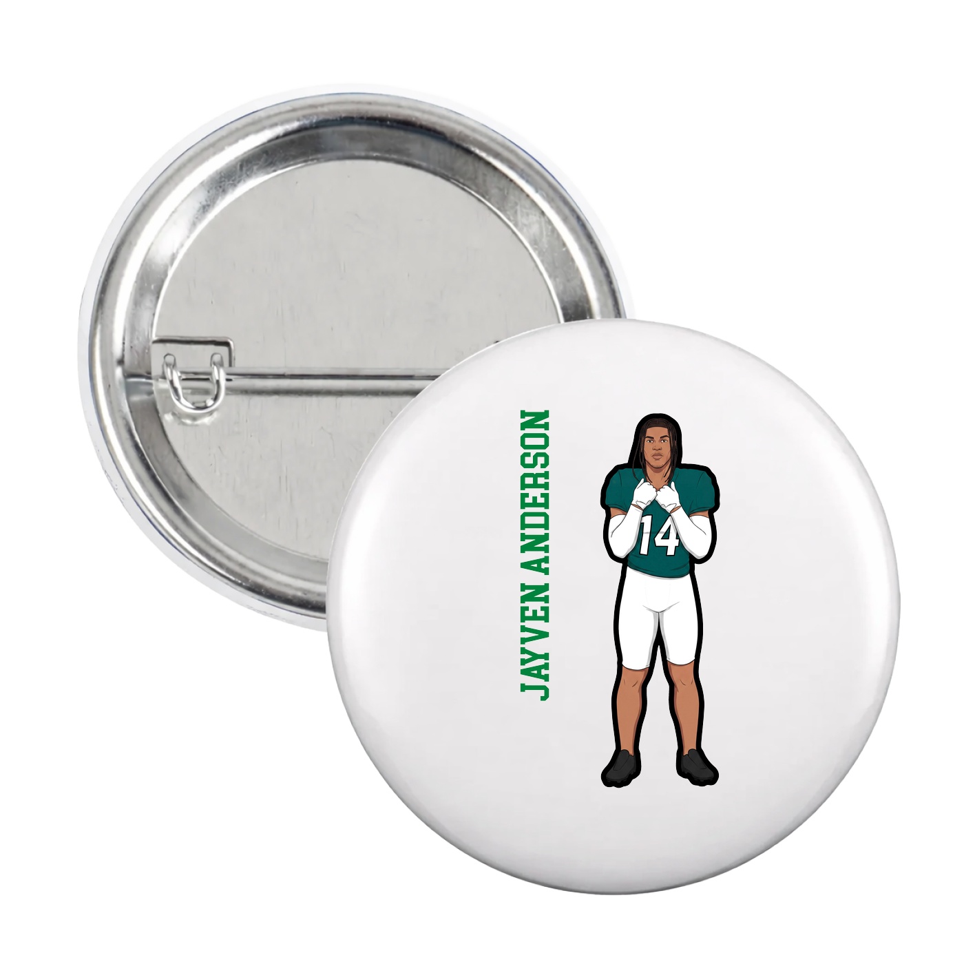 Game Day Button — Name Vertical in White