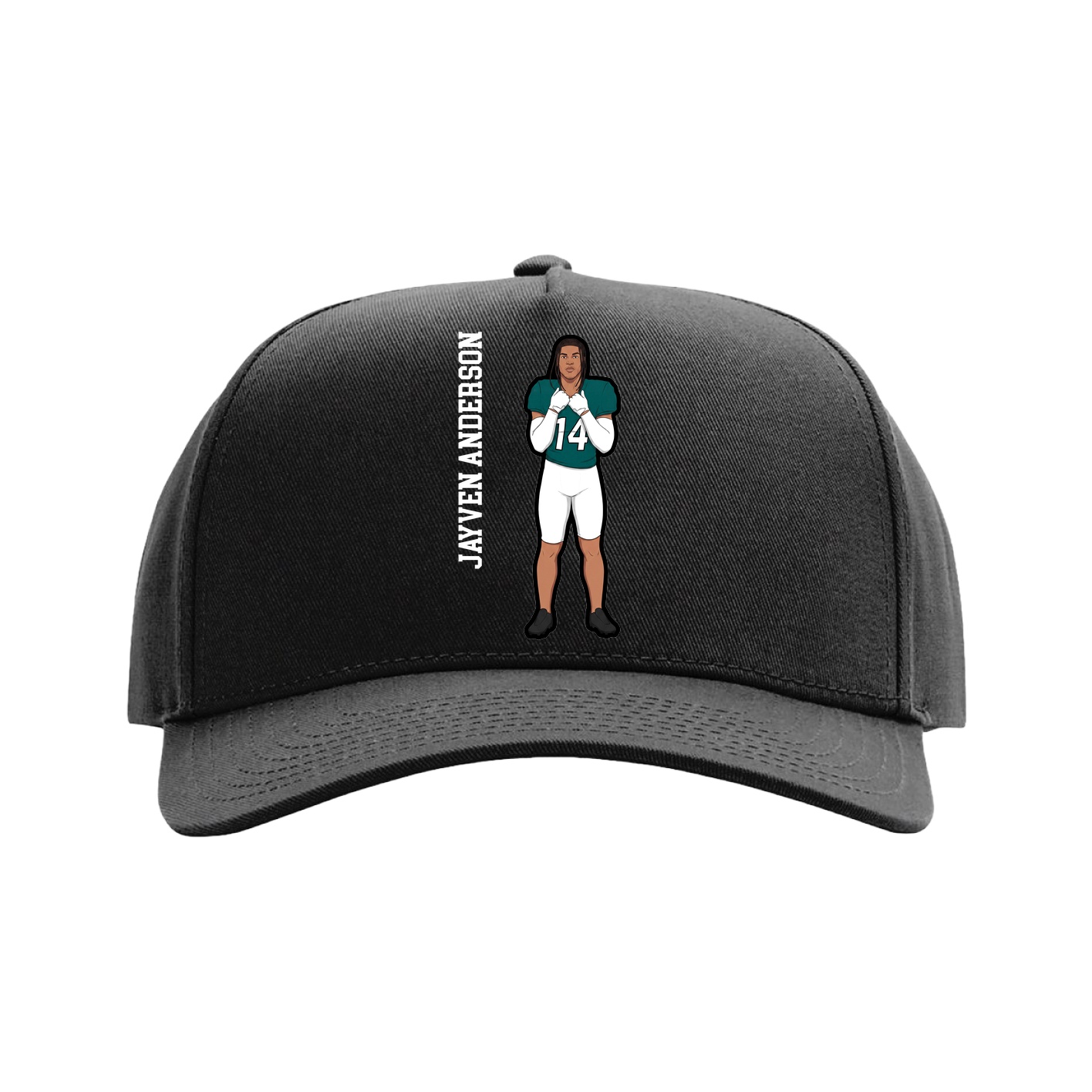 Full Fabric Five-Panel Champ Cap — Name Vertical in Black